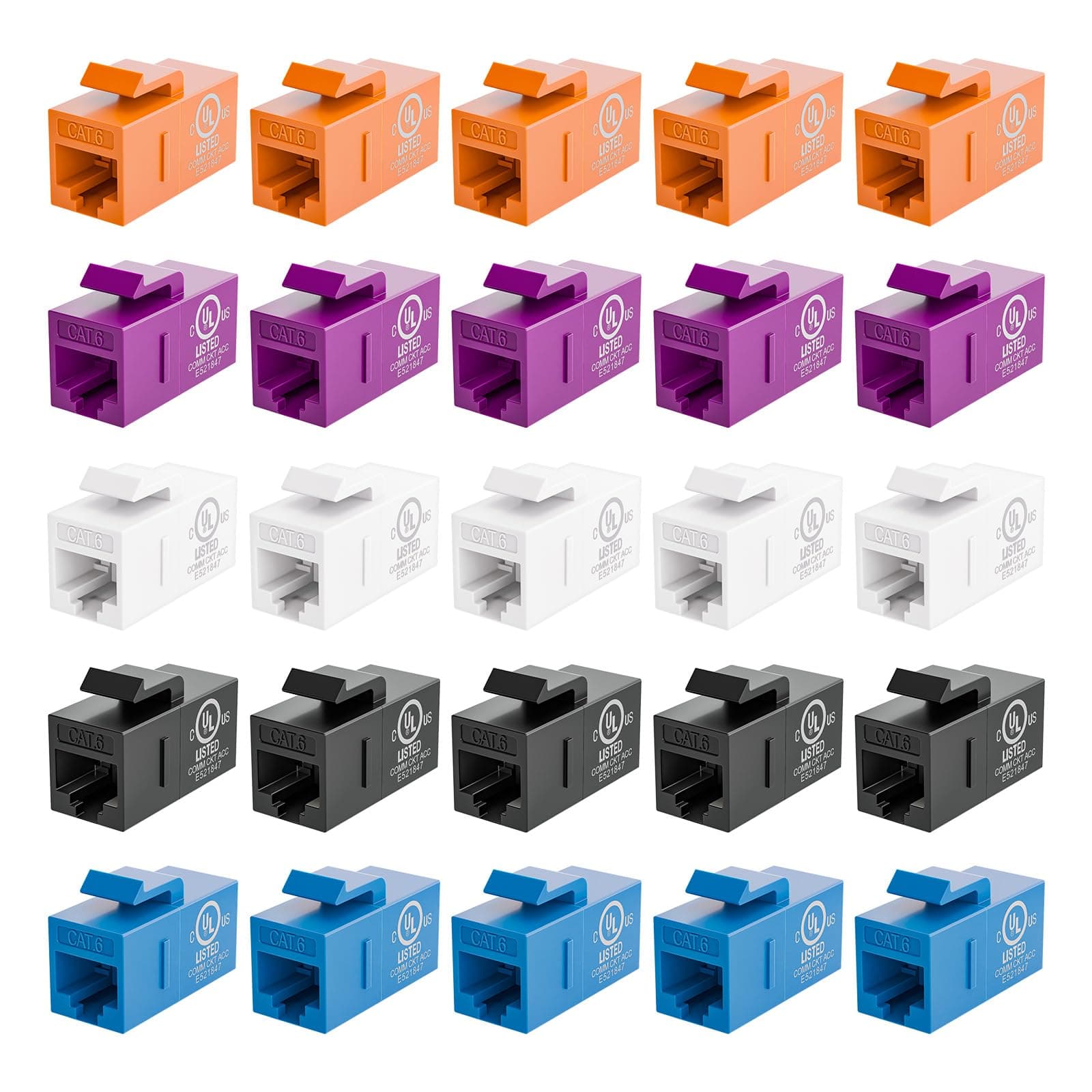 VCE UL-Listed CAT6 Keystone Coupler 25-Pack, Ethernet Coupler Female to Female, RJ45 Coupler for CAT6/CAT5e/CAT5, Keystone Jack, Multicolored
