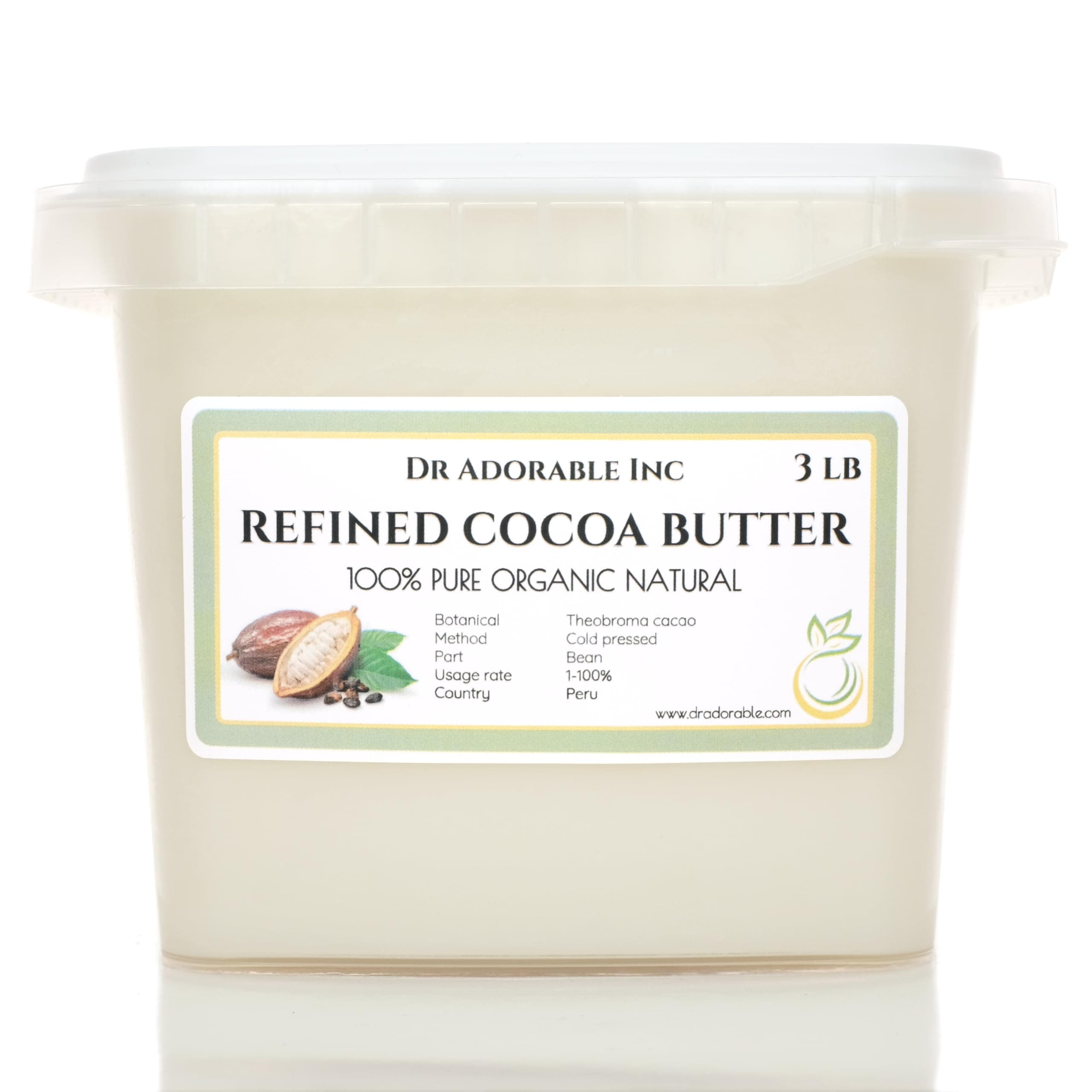Dr Adorable - 3 lb - Cocoa Butter Refined - Deodorized Pure Natural Organic Prime Pressed