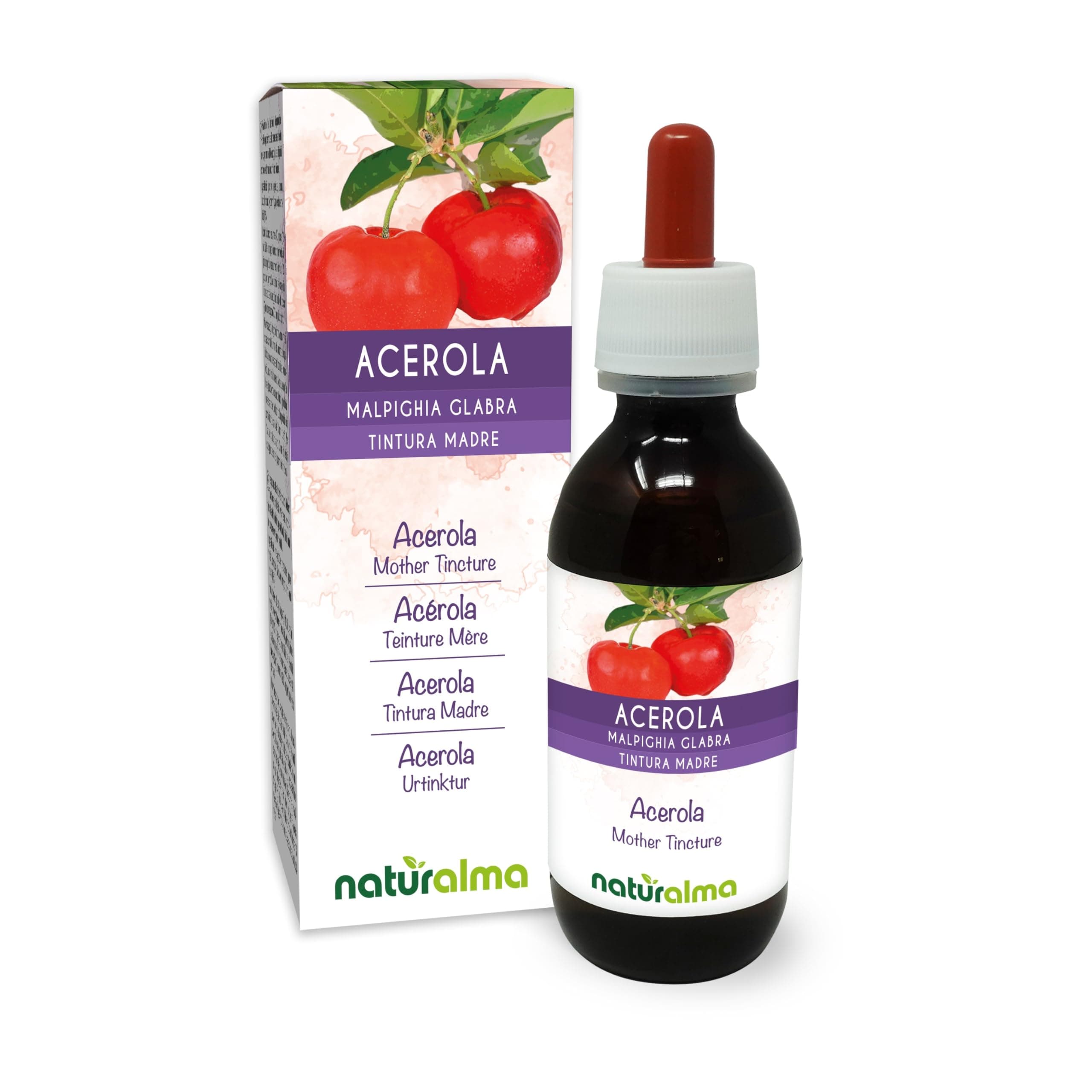 Acerola (Malpighia glabra) Fruits Alcohol-Free Mother Tincture Naturalma - Rich in Vitamin C - Liquid Extract Drops 120 ml - Food Supplement - Vegan