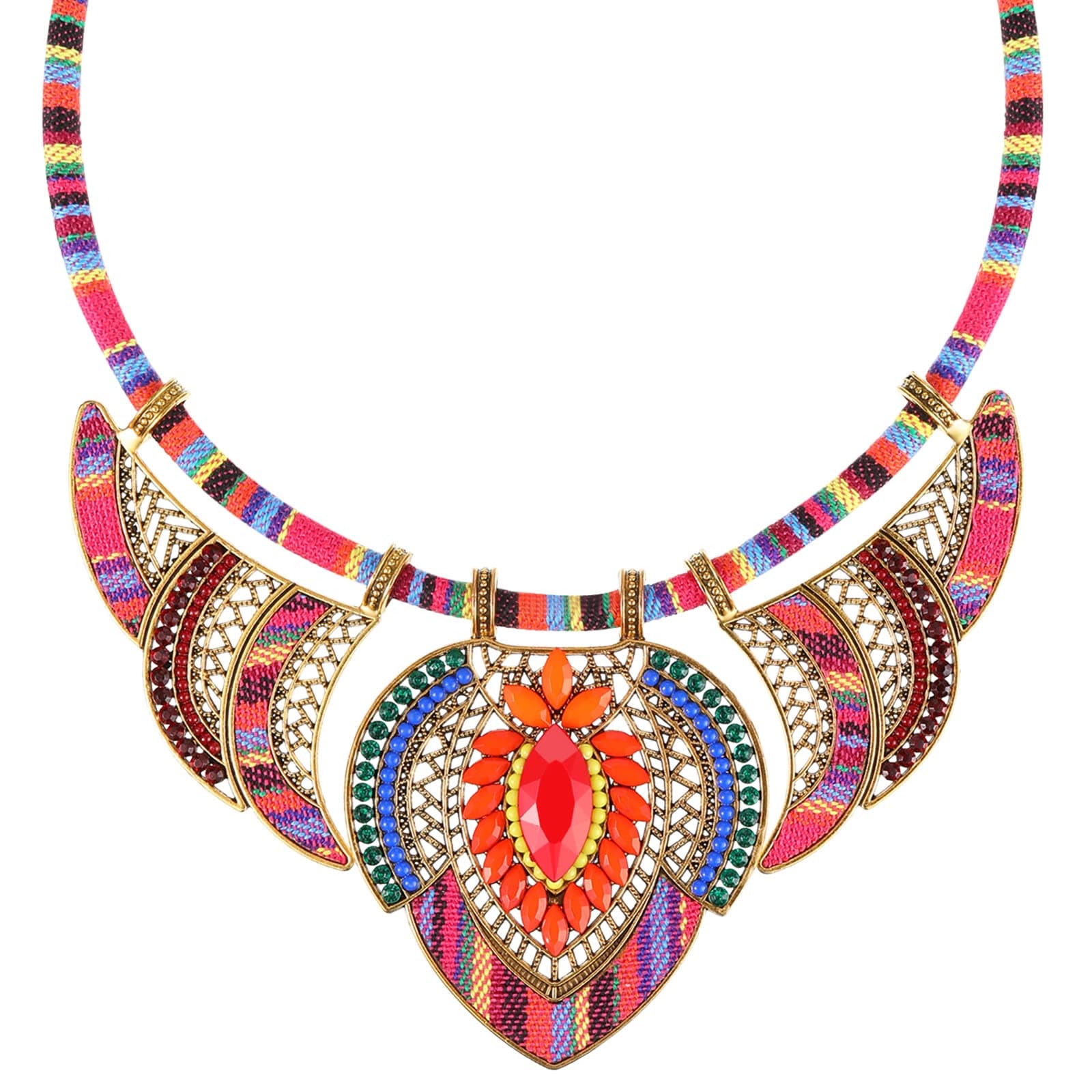 YaomiaoTribal Beaded Bib Collar Choker Colorful Bohemian Festival Costume Necklace Ethnic Costume Jewellery for Women Alloy Chunky Necklace Vintage Statement Necklaces Women's Necklaces Accessories