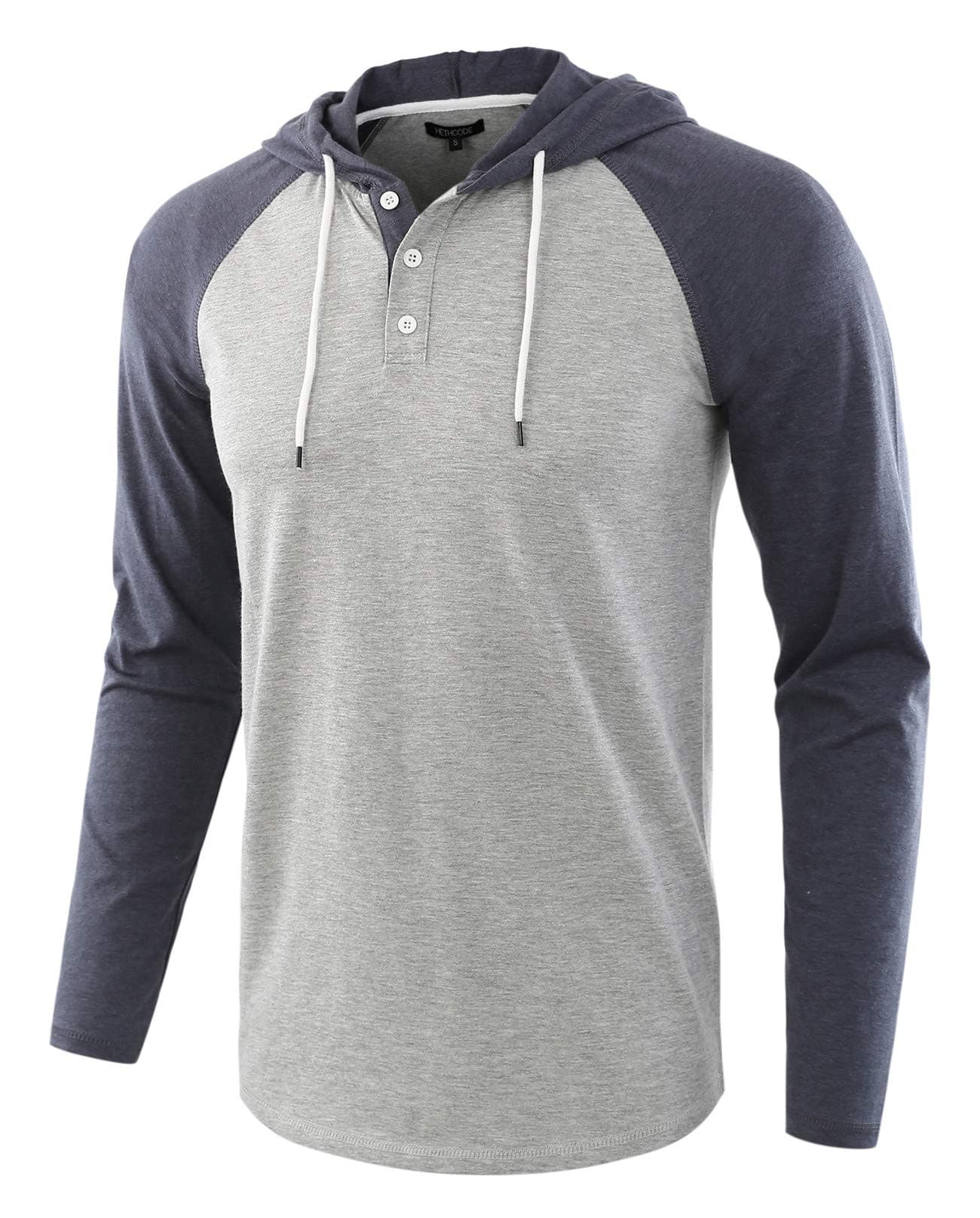 HETHCODE Men's Casual Lightweight Long Sleeve Raglan Active Sports Henley Jersey Hoodie Shirts