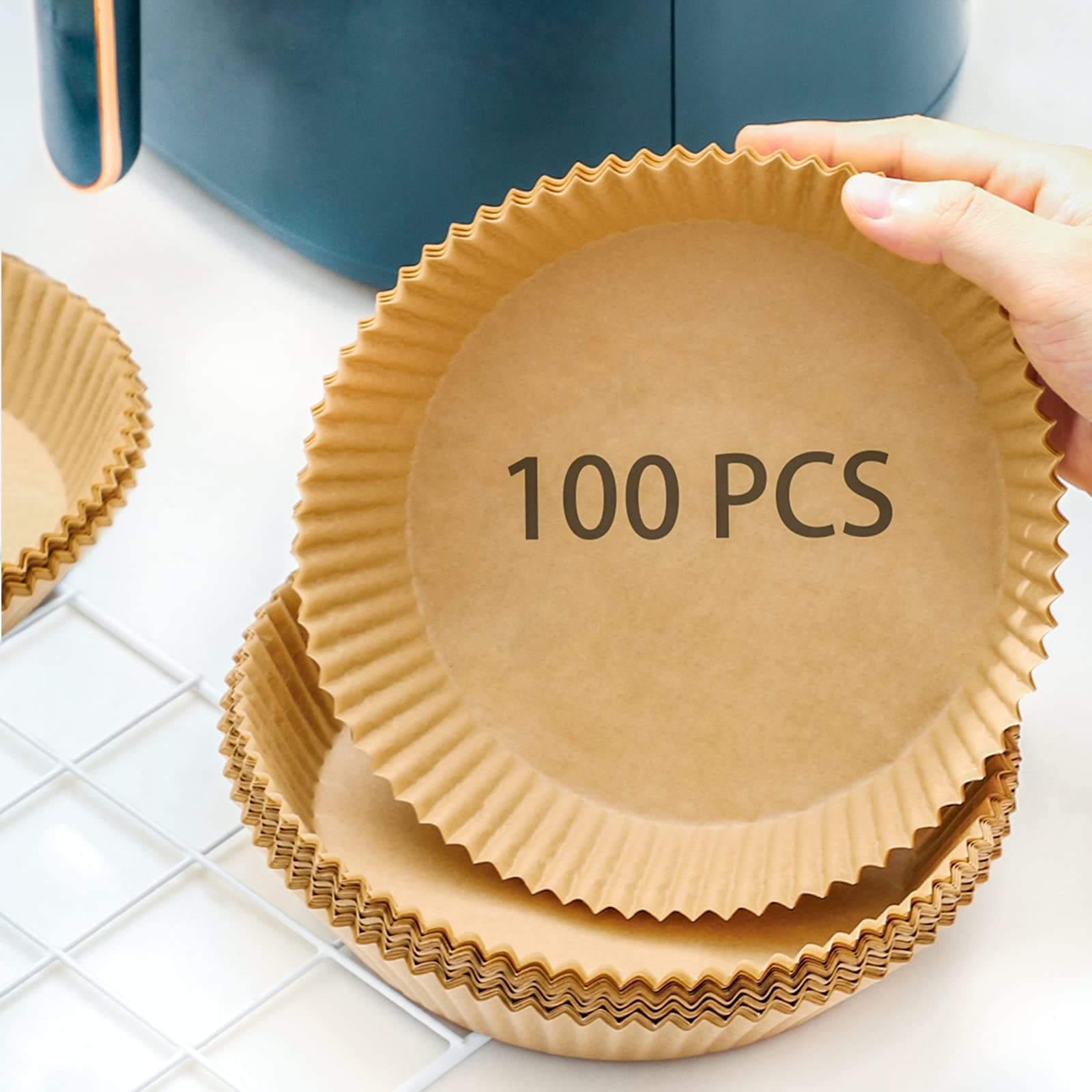 Air Fryer Disposable Paper Liner, 100Pcs Air Fryer Liners, Air Fryer Accessories Food Grade Parchment Paper Oil-Proof, Water-Proof, Baking Paper for Air Fryer,Steamer,Microwave (6.3in Round 100pcs)