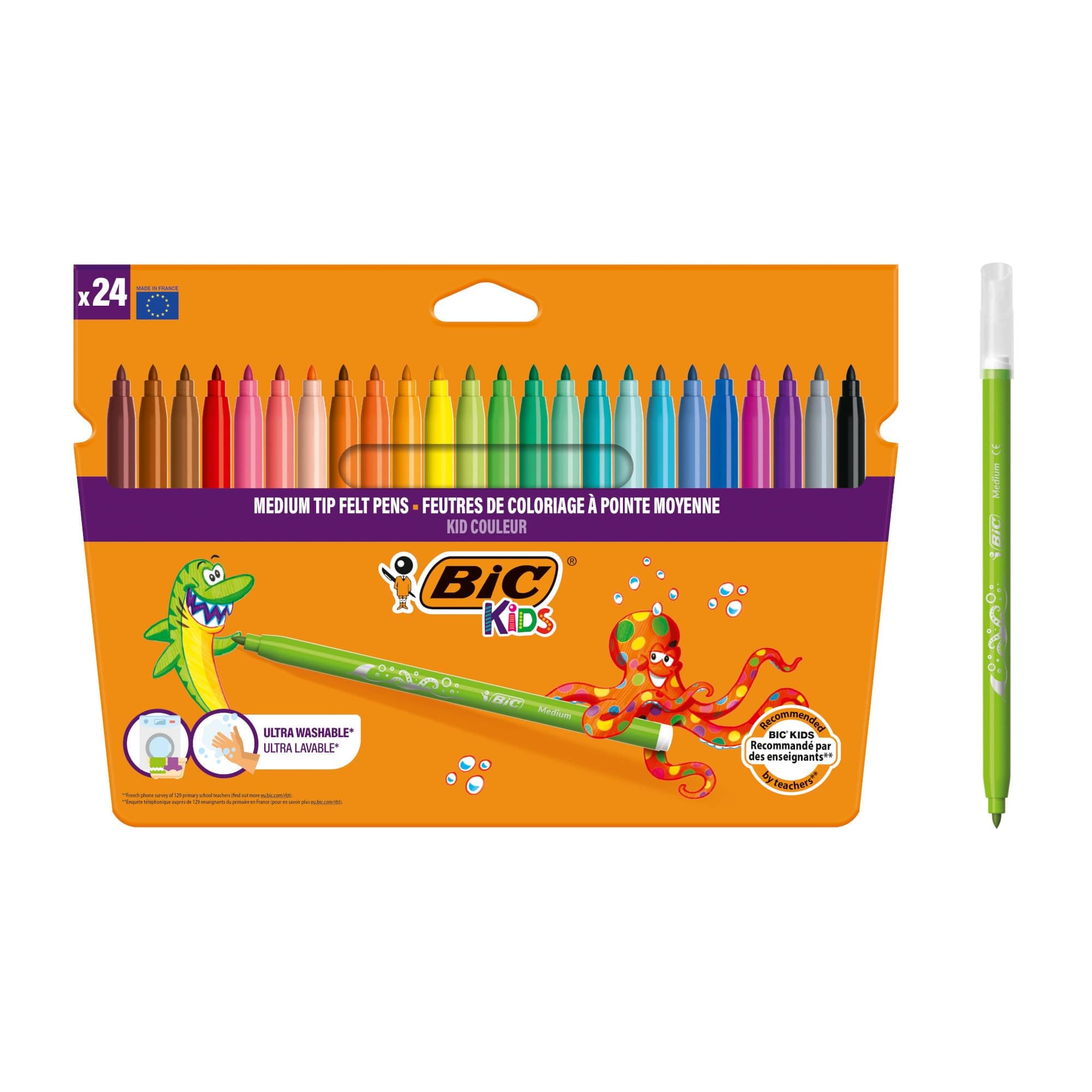 BIC Kids Kid Couleur Felt Tip Colouring Pens - Assorted Colours, Cardboard Wallet of 24 ,841800