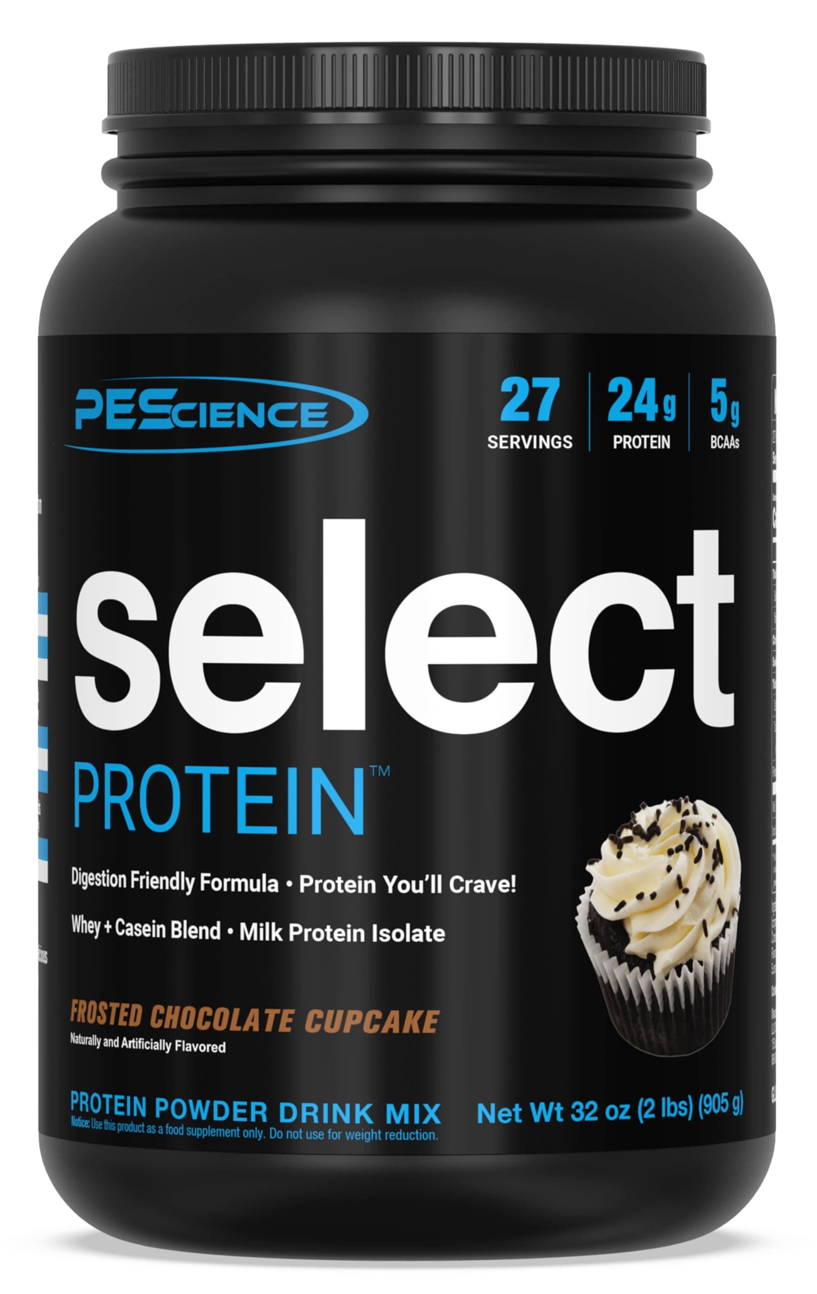 PEScience Select Protein Powder, Whey and Casein Blend, Lean Protein Powder for Women and Men, Low Calorie, Low Carb, Keto Friendly, Gluten Free, Frosted Chocolate Cupcake - 27 Servings