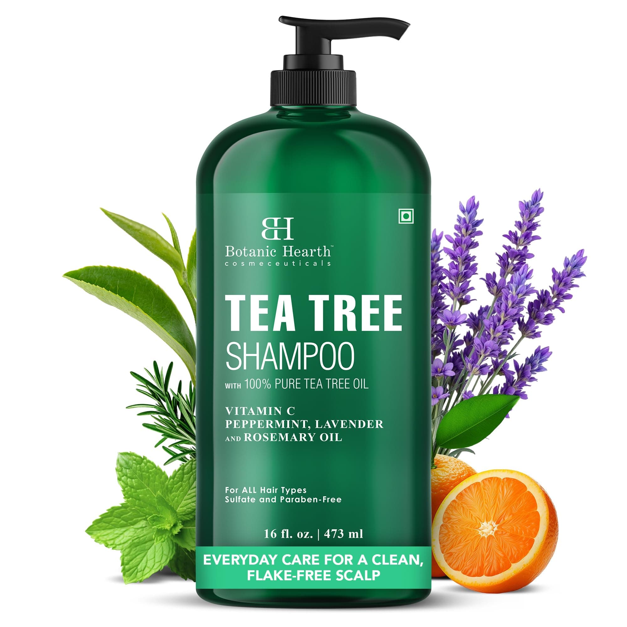 Tea Tree Shampoo, Vitamin C, Peppermint, Lavender and Rosemary Oil, Fights Dandruff and Dry Scalp, 16 fl oz (473 ml)