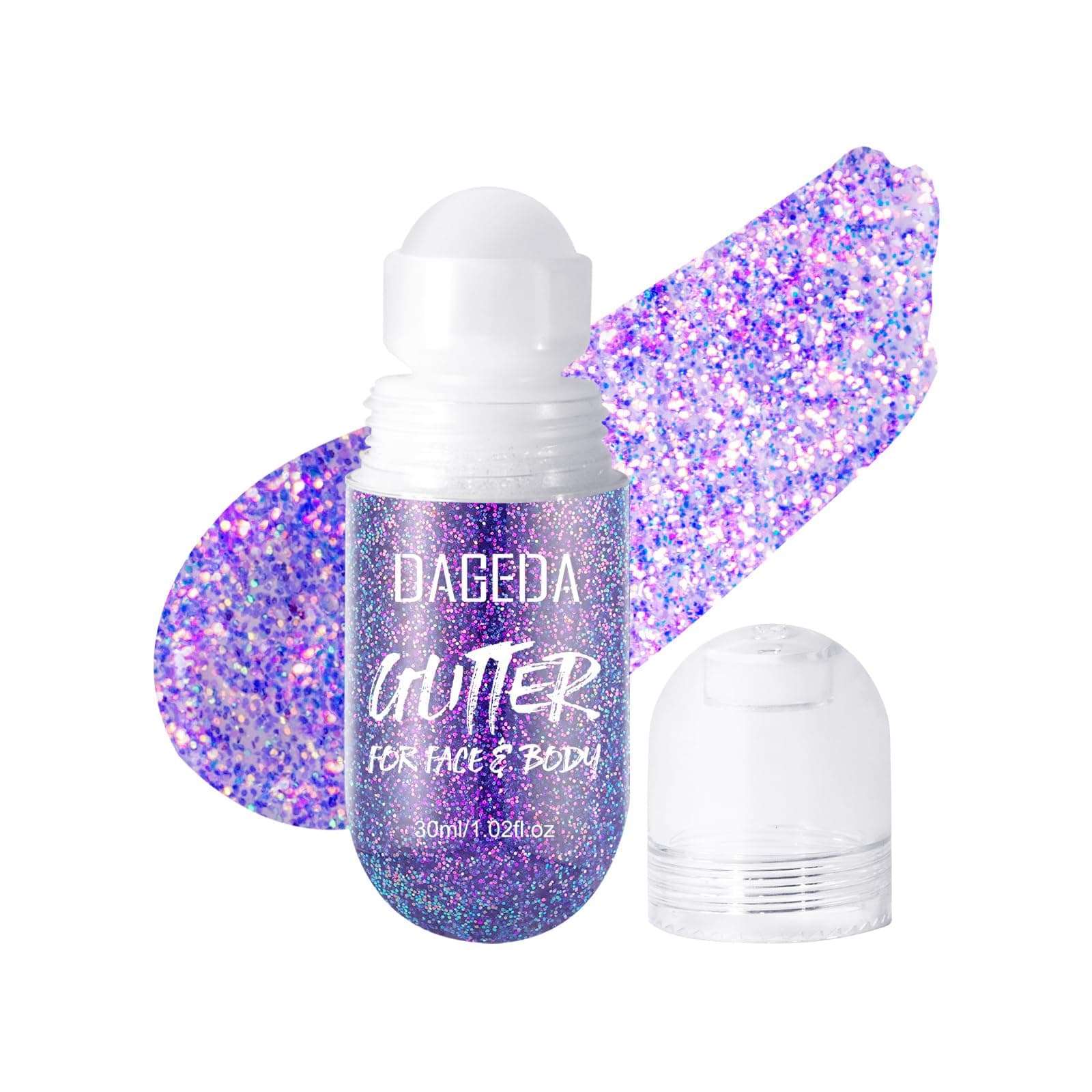 DAGEDA Body Glitter Gel, Roll-on Face Glitter for Mermaid Makeup Festival Rave Accessories, Holographic Hair Glitter Gel,Body Shimmer Halloween Makeup for Rave Party(Crazy Purple)