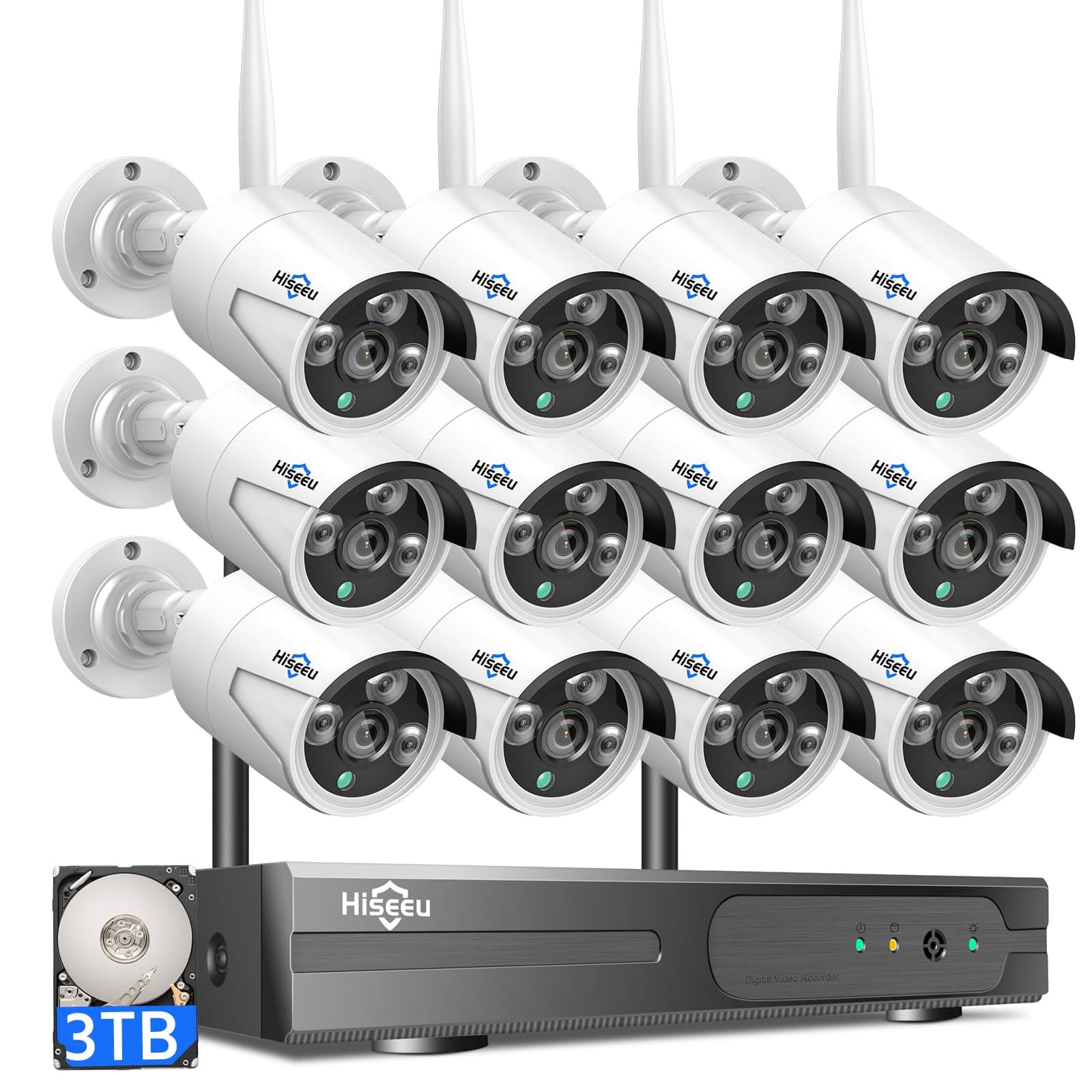 Pro WiFi Wireless Security Camera System, 16 Channel 4K NVR Kit, 12 Pack 5MP CCTV Security Camera System for Indoor and Outdoor Use, Night Vision,
