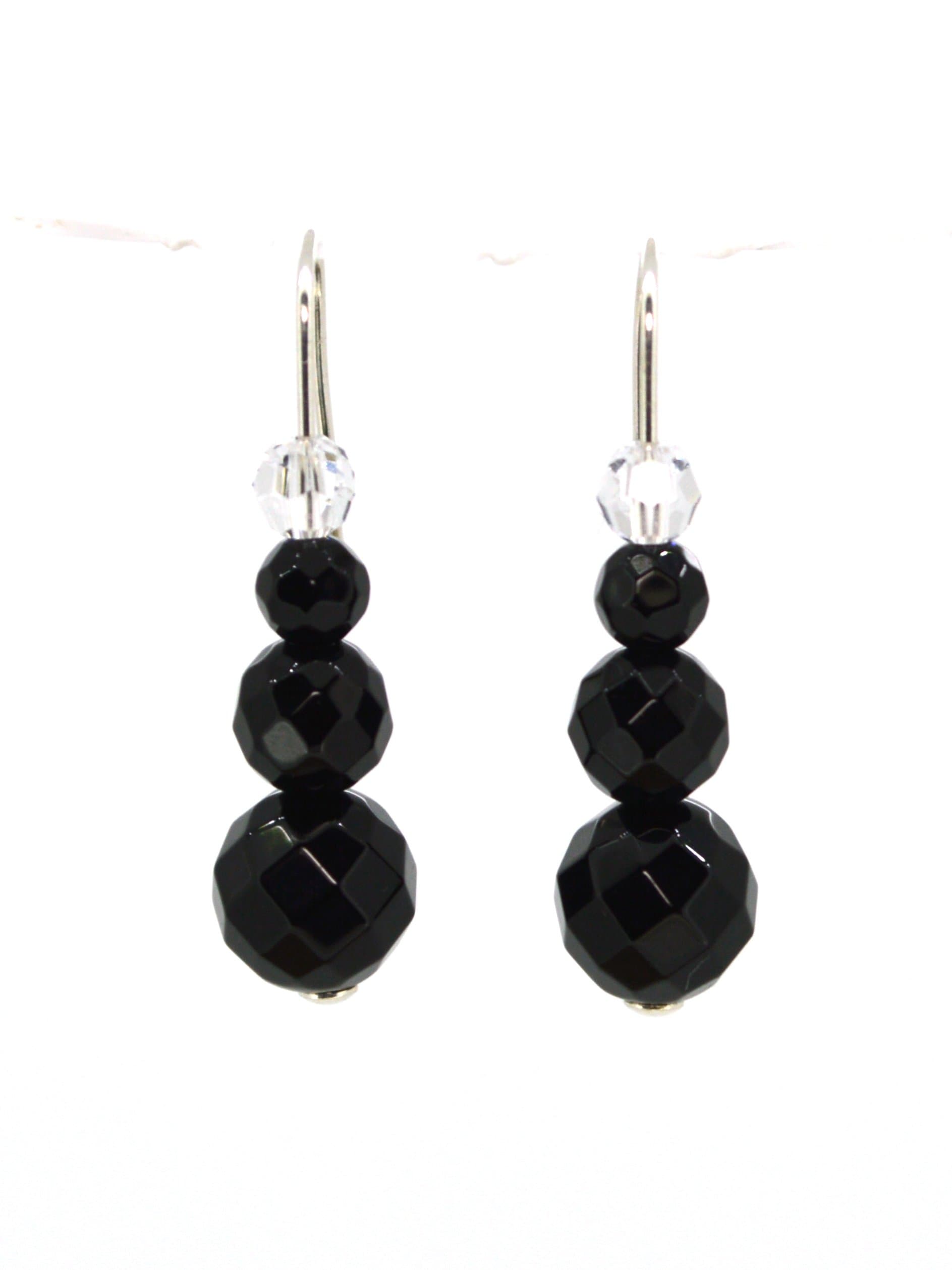 4LG (Live Love Laugh be Lucky) Black Natural Agate Silver Earrings Yin Yang Balance Positive Attitude