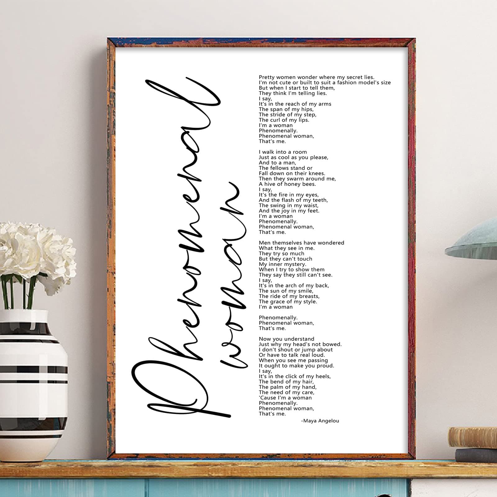 Maya Angelou Quotes Wall Art Decor Black Woman Canvas Art Phenomenal Women Wall Decor Office Artwork Pictures Black People Inspirational Posters Prints for Office 16x24 Inch Unframed