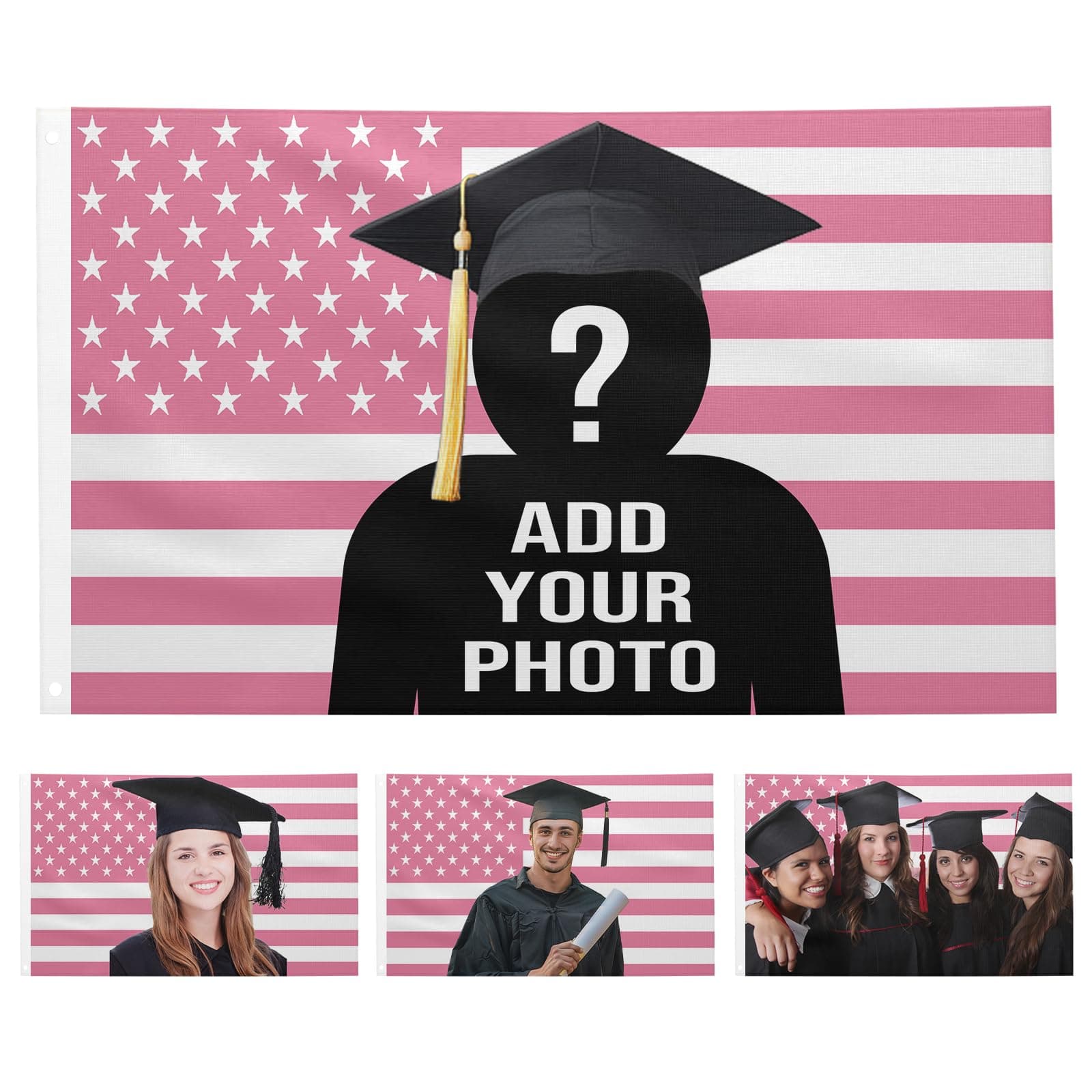 Custom Graduation Flag Custom Pink America Flag 3X5 Ft Personalized Graduation Flags Add Your Picture Text Image Funny Tapestry Poster For Decorate