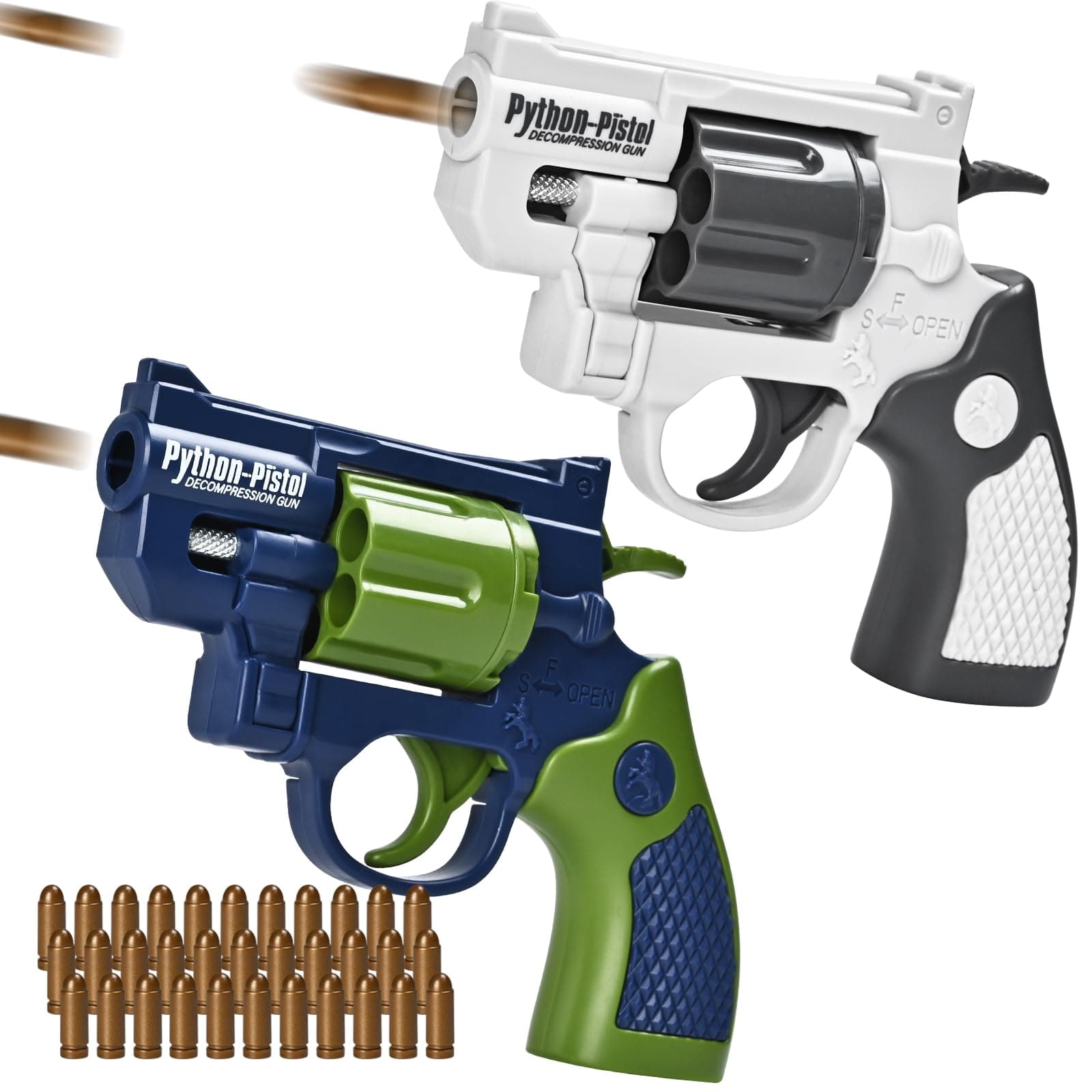 2 Pack Toy Guns for Nerf Revolver Gun - Mini Realistic Revolver Pistol Toy Blaster Gun for Boy Ages 6 7 8 9 Year Old Indoor Outdoor Present for Adult Kid Holiday Birthday