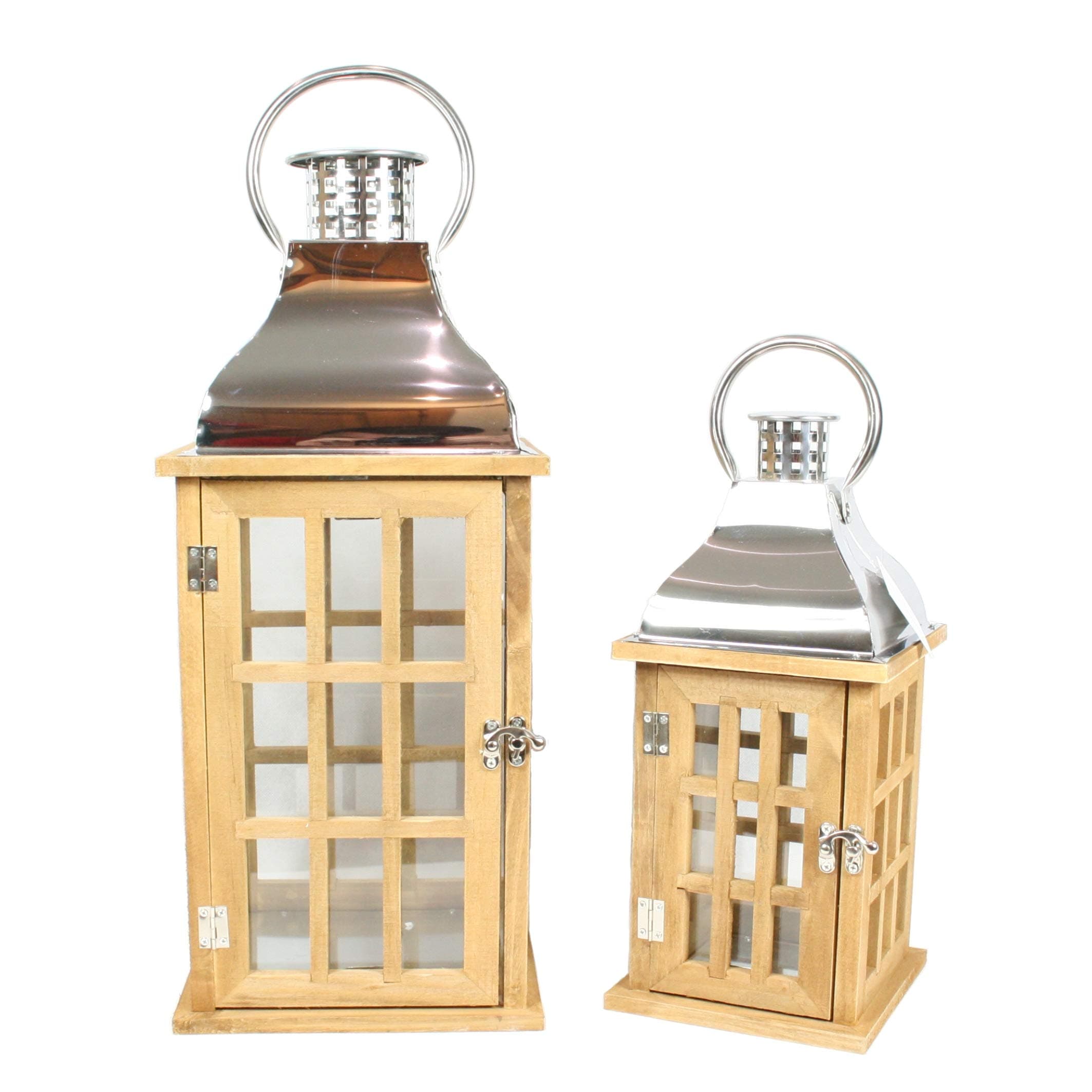 Large Wooden Candle Lanterns Set for Home Garden Patio