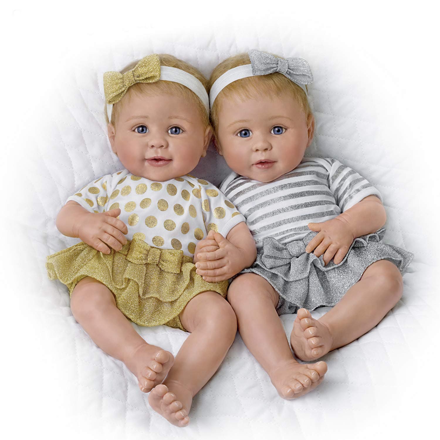 The Ashton-Drake Galleries Linda Murray Silver and Gold Twins Baby Doll Set