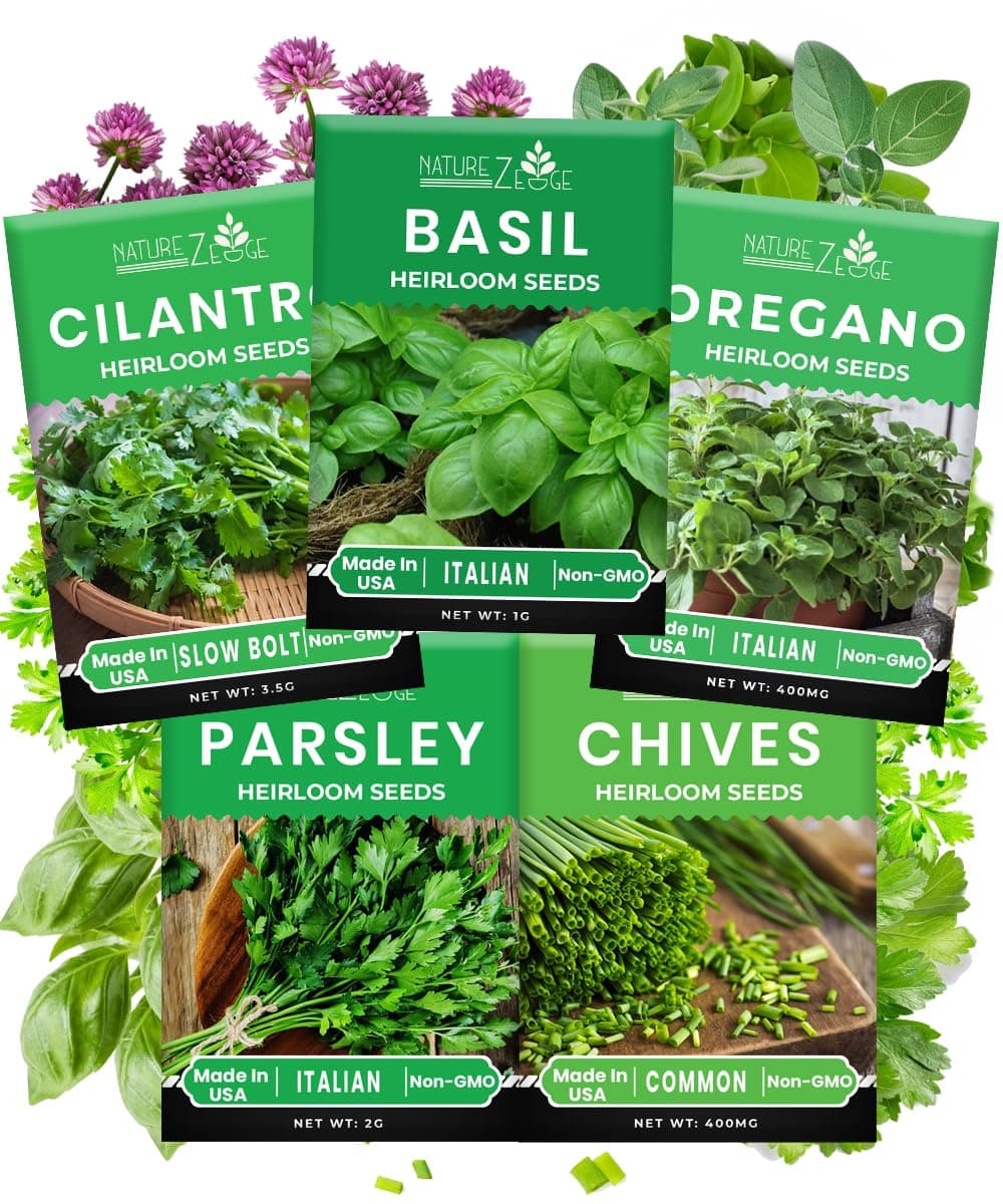 5 Herb Seeds Variety Kit, Oregano, Cilantro, Parsley, Basil, Chives