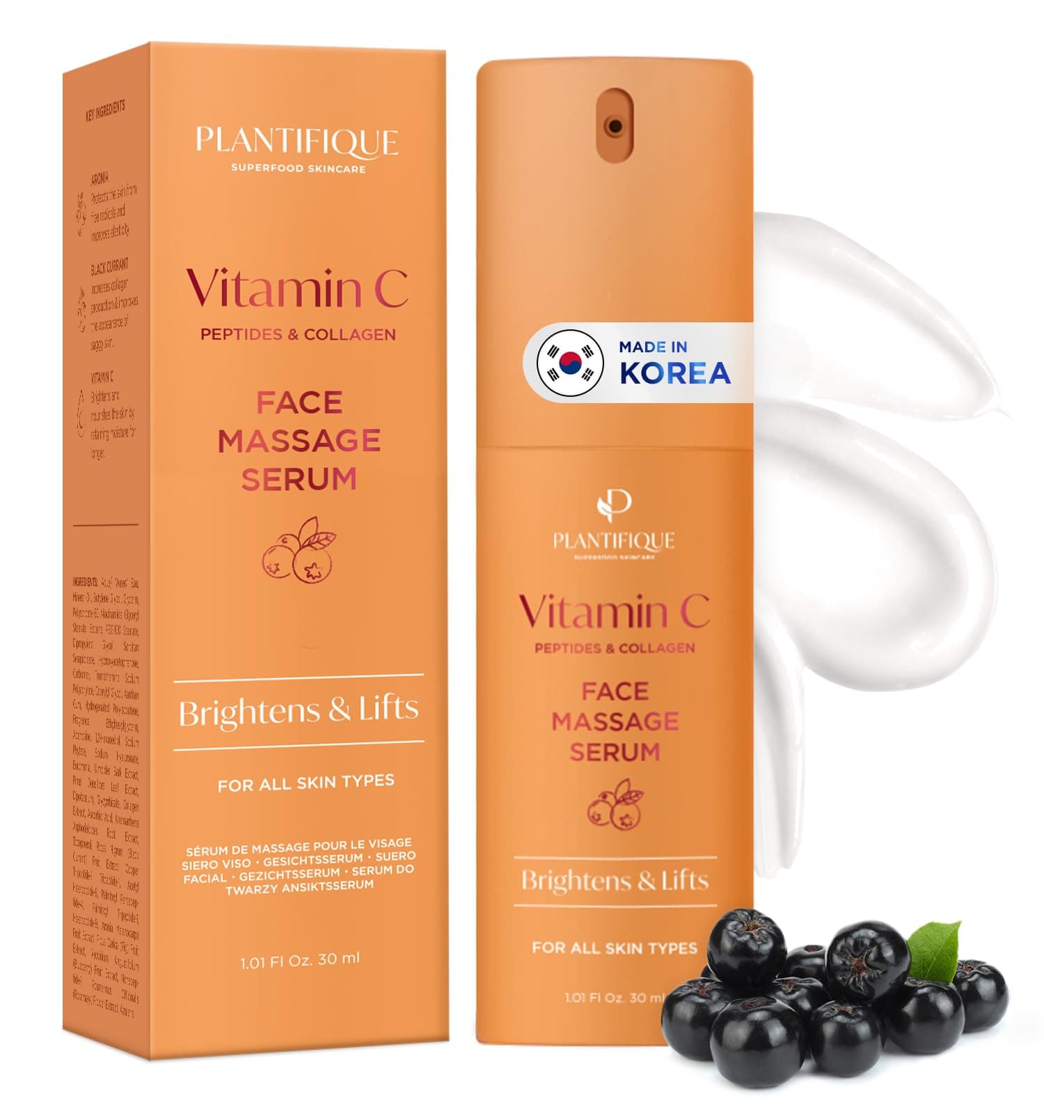 Plantifique Korean Face Serum for Gua Sha Massage, with Vitamin C, Collagen and Peptides - Hydrating, Anti-Aging, Even Toning Serum, 30 ml