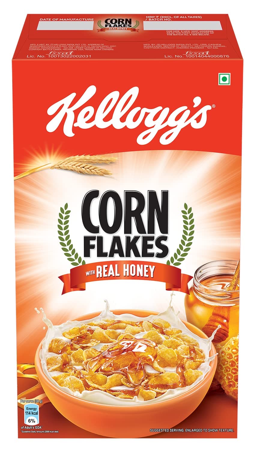 Kellogg's Cornflakes Real Honey 630g | High in Iron, Vitamin B1, B2, B3, B6 & C | Naturally Cholesterol Free | Corn Flakes, Breakfast Cereal