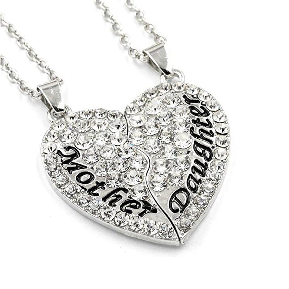 2pcs/set Mother Daughter Pendant Necklace Full CZ Crystal Heart Mother's Day Gift for Mom