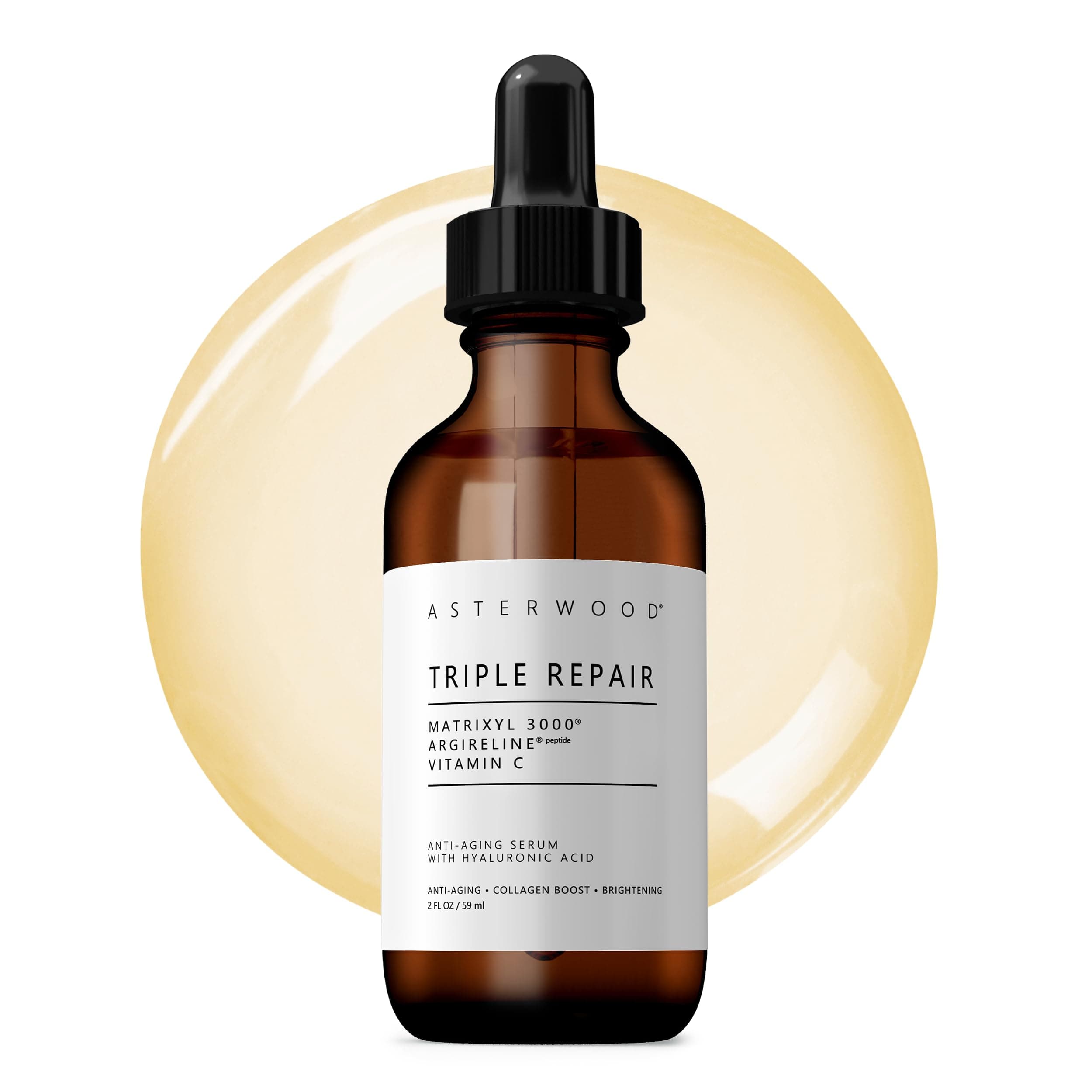 Triple Repair Matrixyl 3000 + Argireline + Hyaluronic Acid + Vitamin C Serum for Face - Anti-Aging, Collagen Boosting, Hydrating - Fragrance-Free - 2 Fl Oz