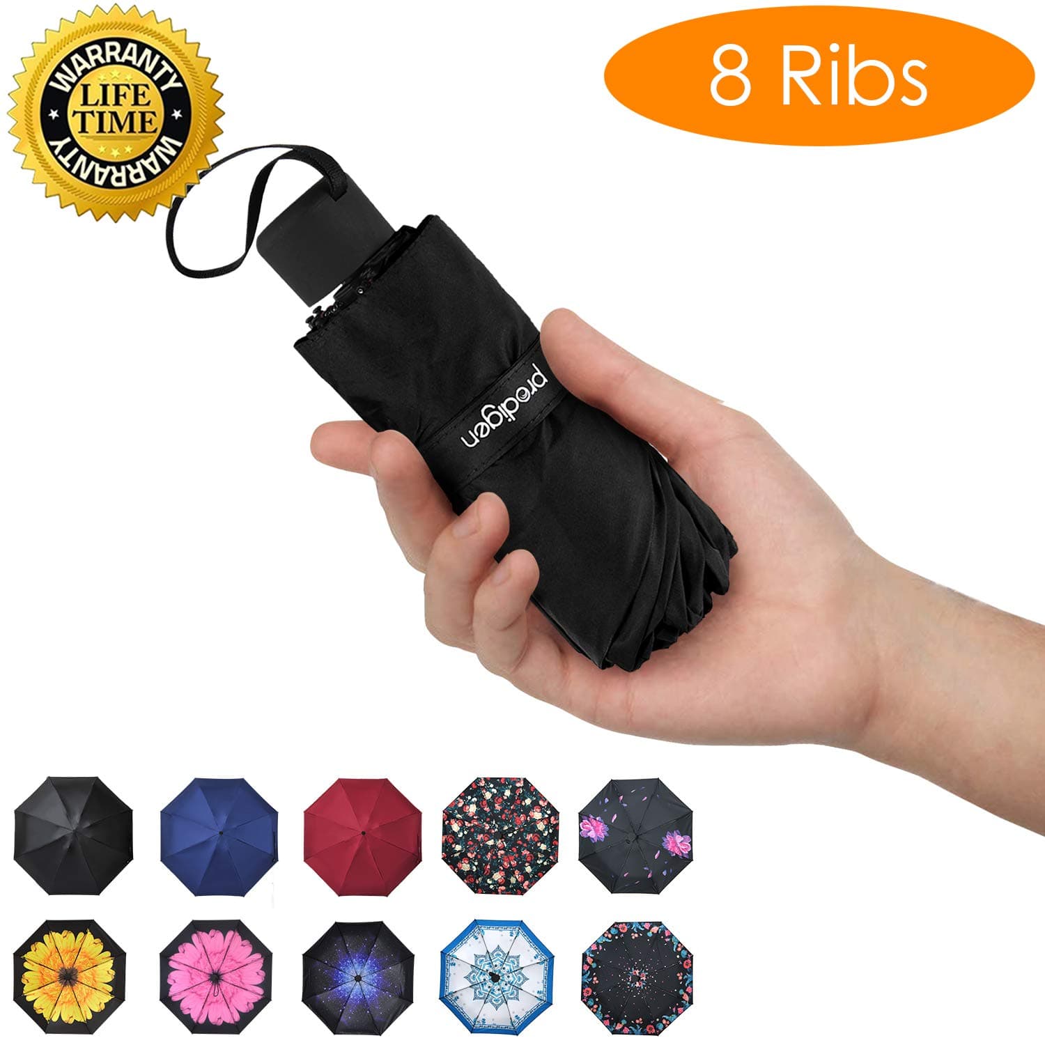 Prodigen Travel Mini Umbrella Windproof UV Folding Compact Umbrella Portable Lightweight Sun & Rain Umbrellas for Women and Men