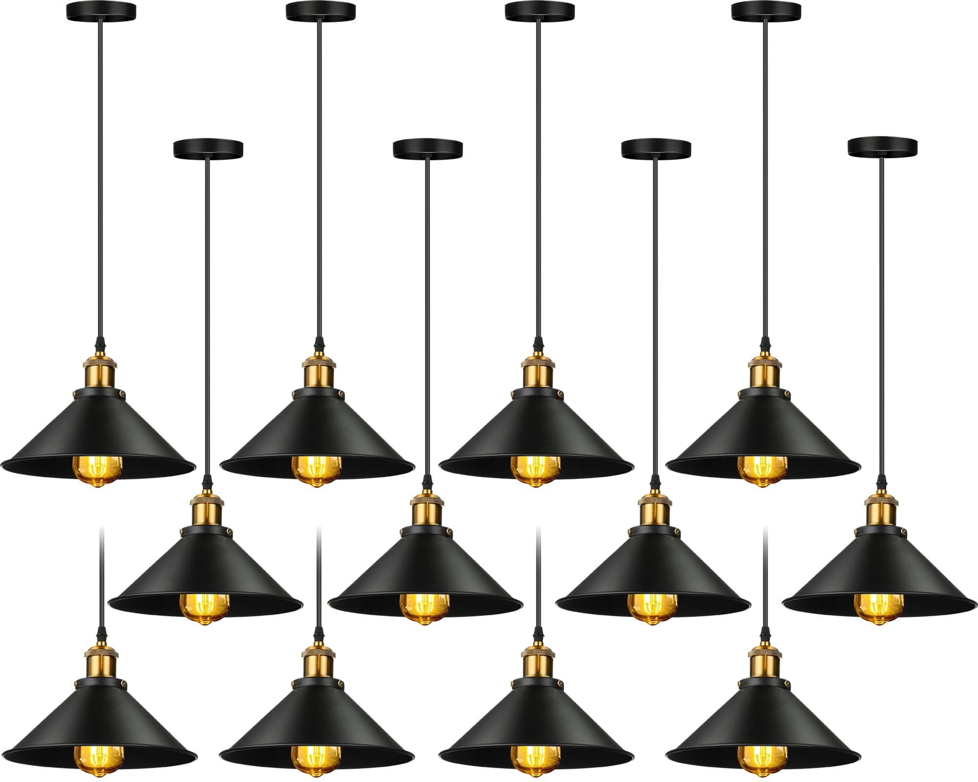 Retisee Black Industrial Pendant Light Vintage Metal E26 Base Hanging Light Rustic Dome Pendant Lamp Fixture Farmhouse Kitchen Hanging Ceiling Lamp for Dining Room Bedroom Hallway Bar (12 Pcs)
