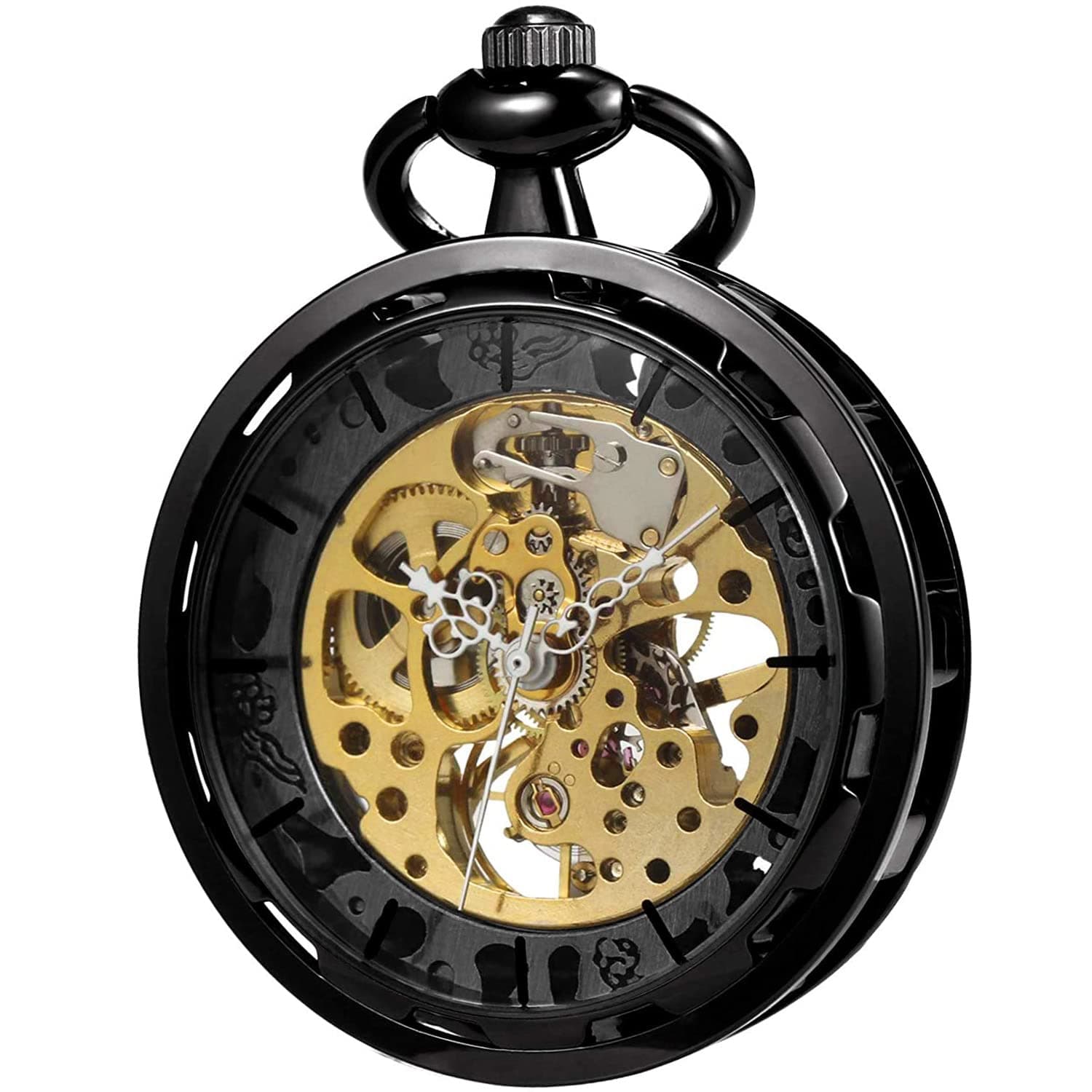 Mens Classic Steampunk Pocket Watch with Chain Skeleton Hand Wind Mechanical Pocket Watches for Men & Women