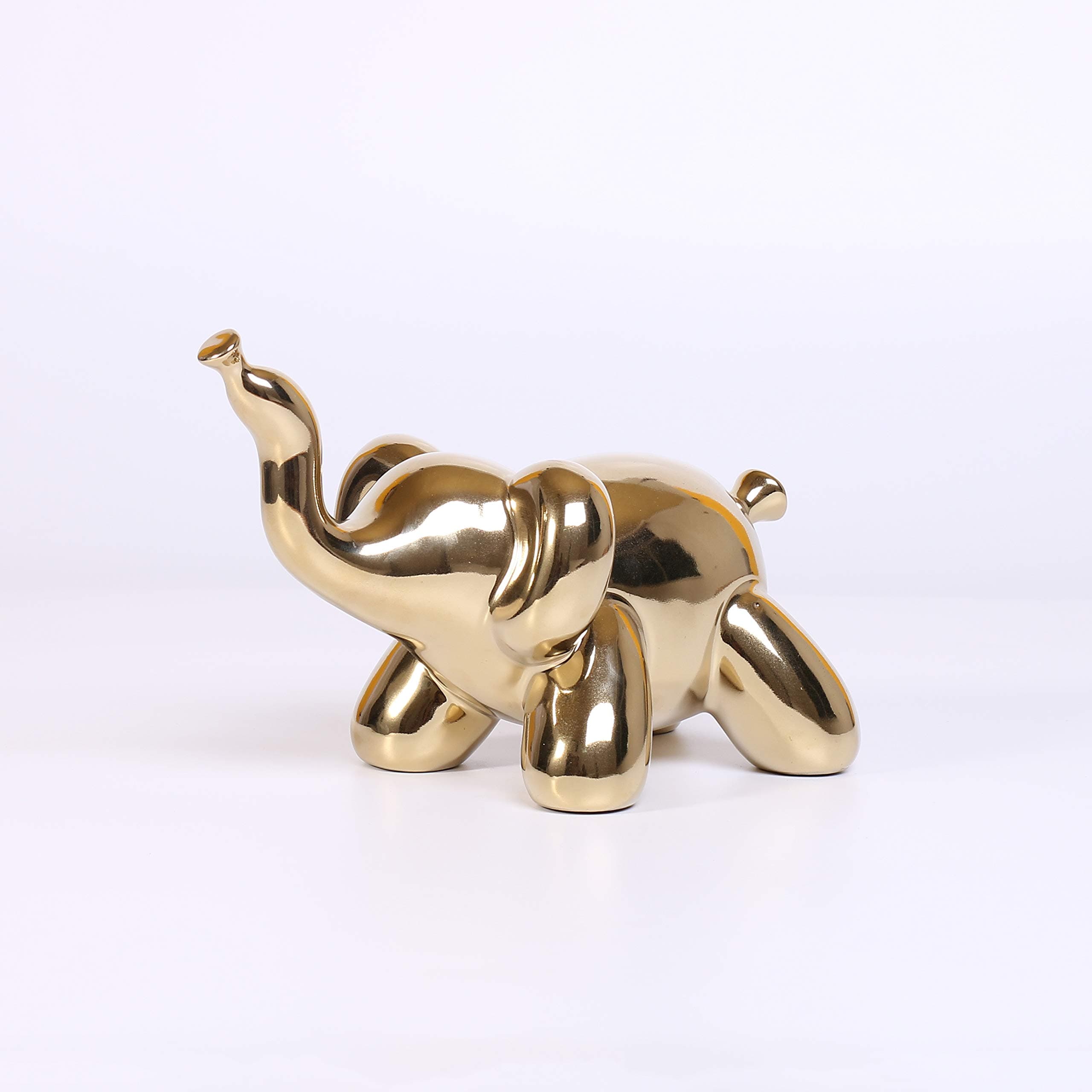 Gold Home Décor Balloon Figurine Accent, Small Ceramic Animal Statue Handmade Sculpture Ornament (Elephant)