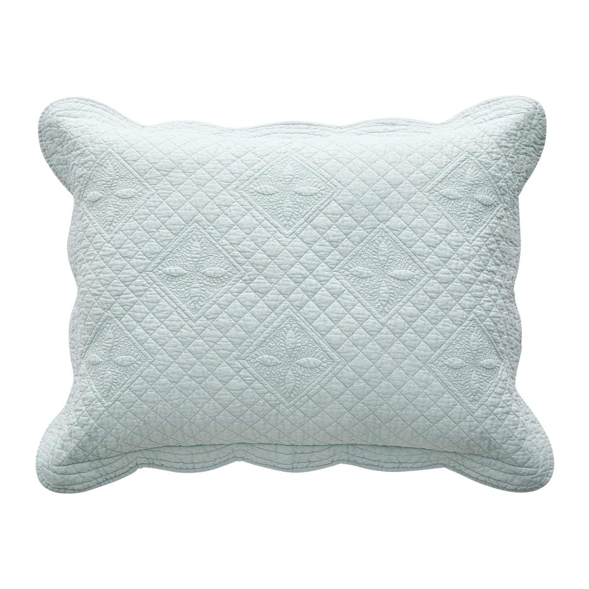 Calla AngelSage Garden Luxury Pure Cotton Quilted Pillow Sham, 26" x 20", Light Aqua, Standard