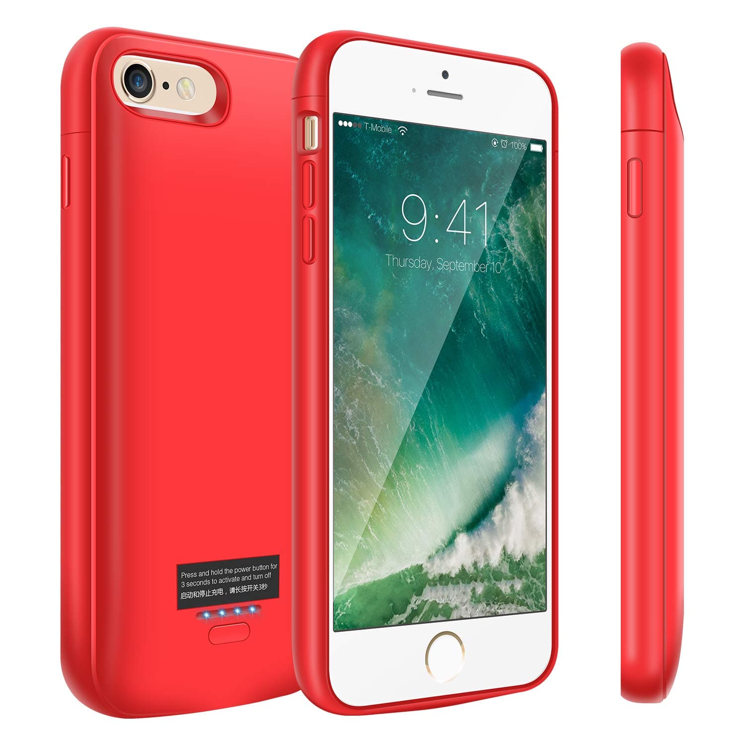 Kunter Battery Case for iPhone 8 Plus/7 Plus/6 Plus/6s Plus, 5500mAh Portable Charger Case, Rechargeable Extended Battery Charging Case for iPhone 8 Plus/7 Plus/6 Plus/6s Plus(5.5 inch)-Red
