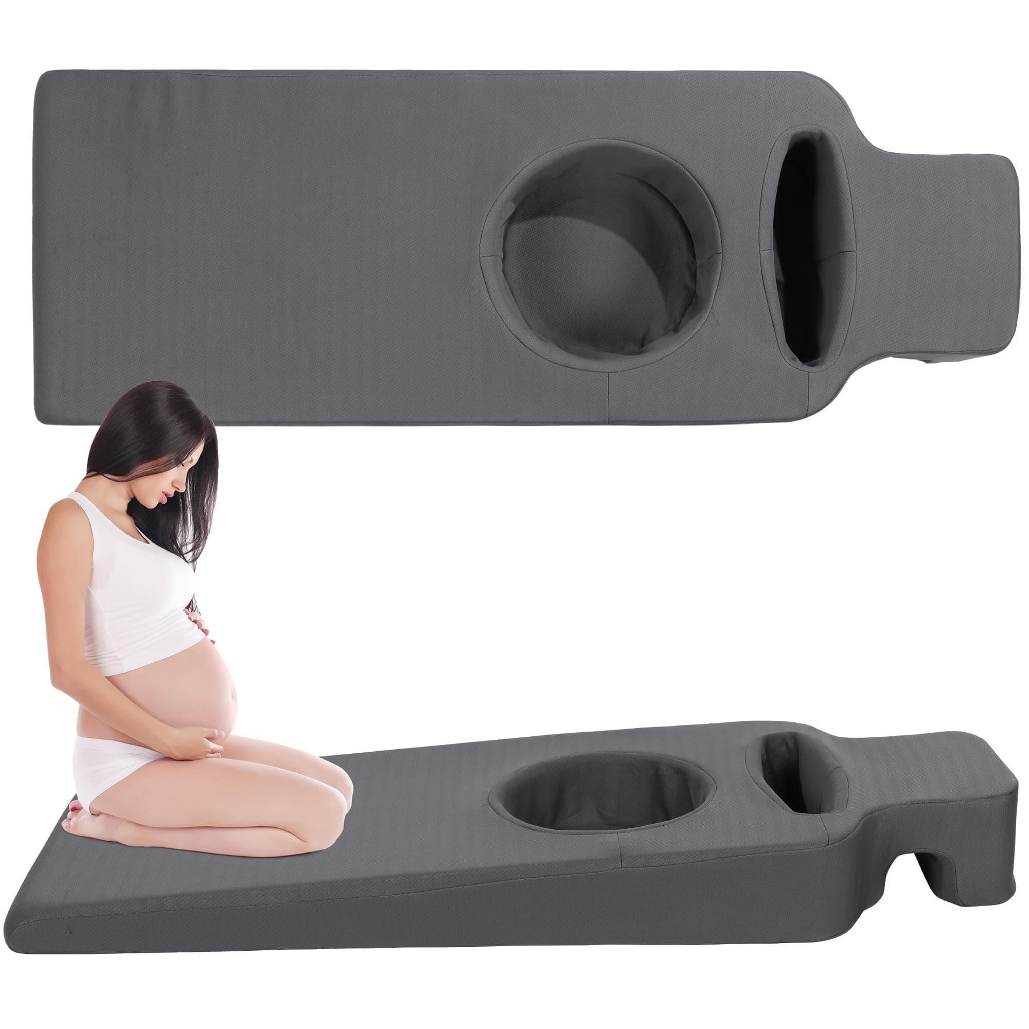 MABOZOOFoam Pregnancy Bed Cushion, Full Body Pregnancy Pillow Prenatal Pregnancy Positioning Bolster with Hole for Tummy, Maternity Belly Pillow for Stomach Sleeper