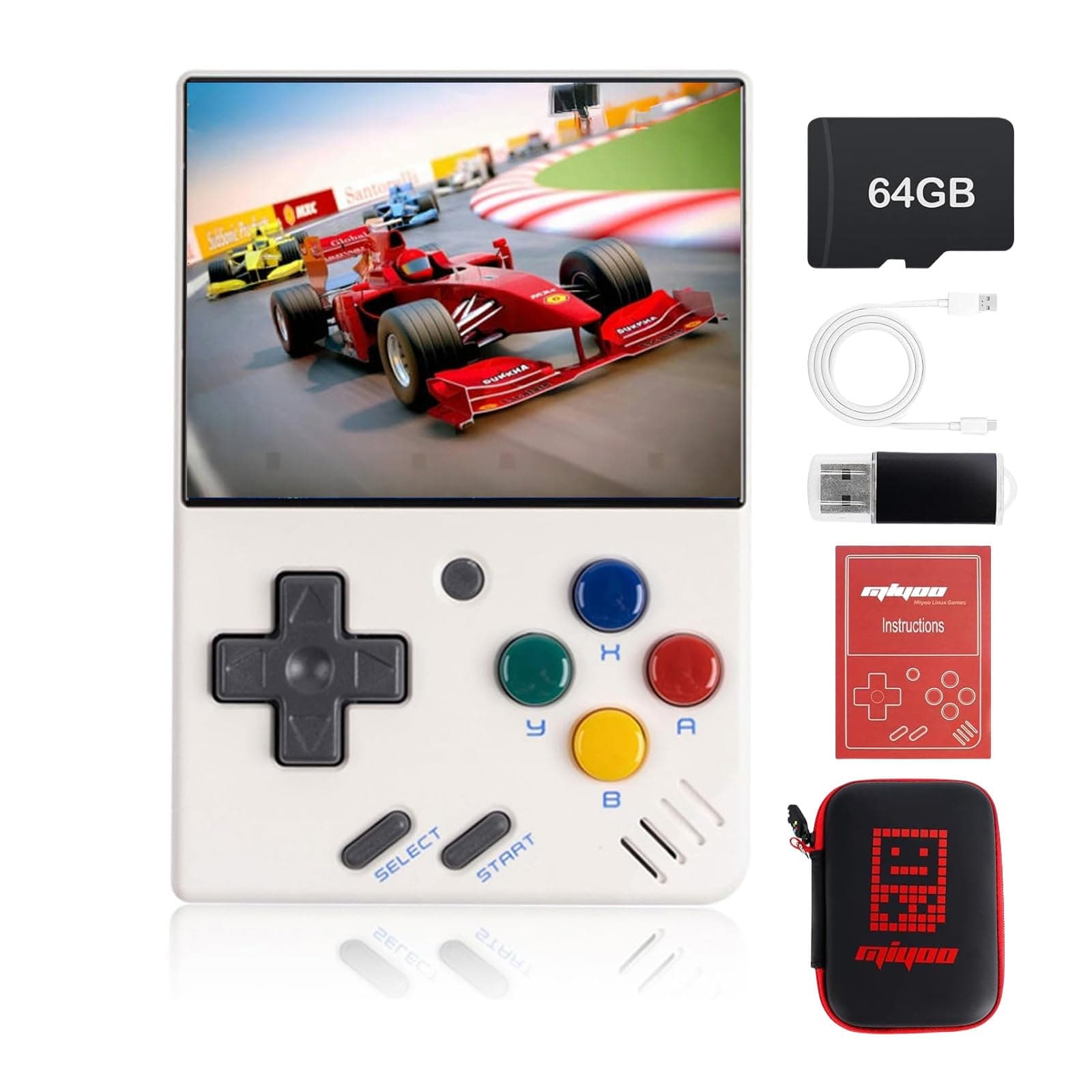 Miyoo Mini V4 Retro Game Console,2.8 Inch IPS Screen 640x480,Built-in 64GB TF Card,with 2000mAh Battery Classic Game Console,Support HD and TV Output Casual Game Console White