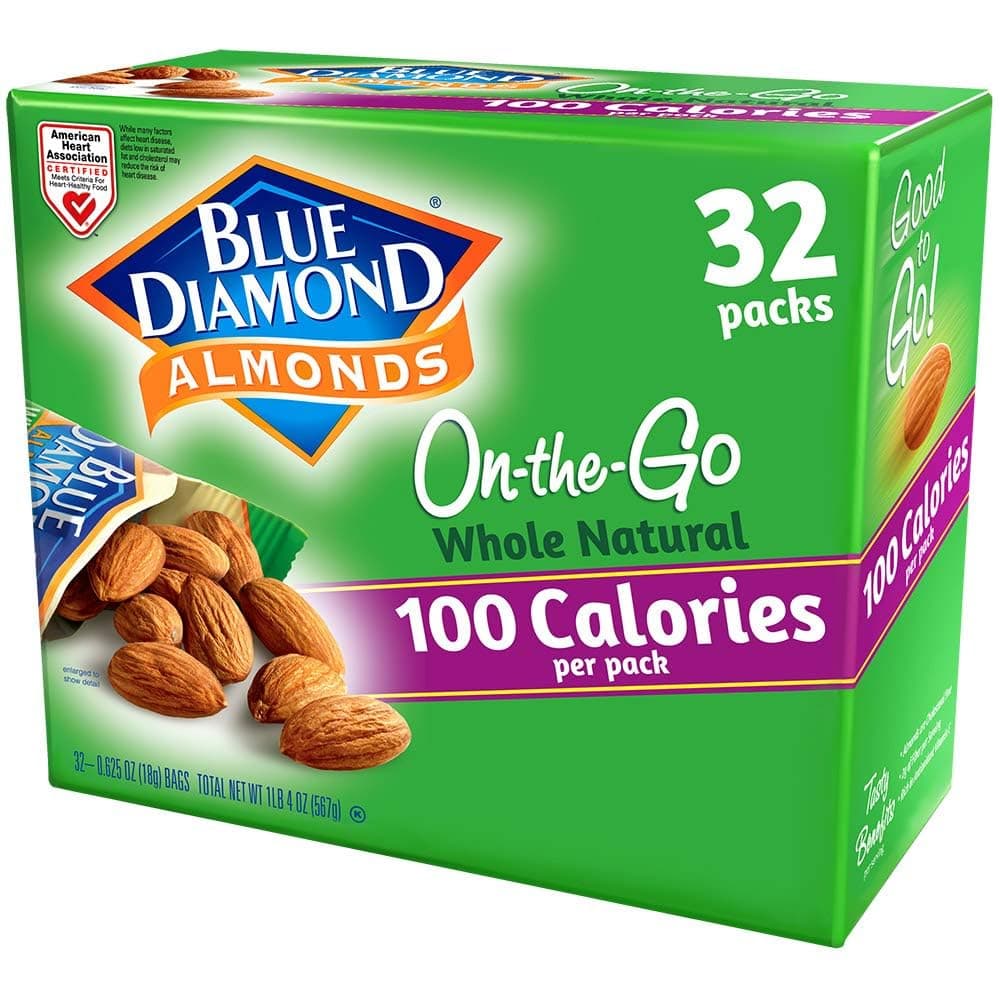 Blue Diamond Almonds 100 Calories Per Bag - 32 Grab And Go Bags -.625 Oz Individual -20 Oz Net Weight