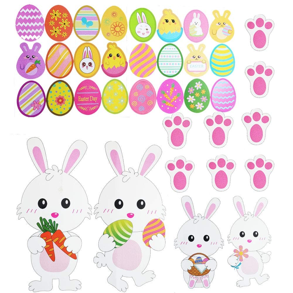 Easter Decorations-Easter Window Stickers -36 x Easter Eggs Bunny Stickers Easter Window Clings Bunny Decals Easter Wall Door Floor Window Decor Home Party Ornaments