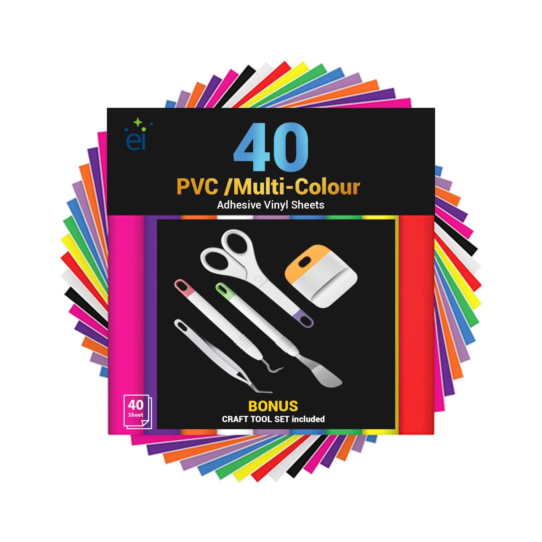 40 PVC/Multi-Colour Adhesive Vinyl Sheets 12in x 12in