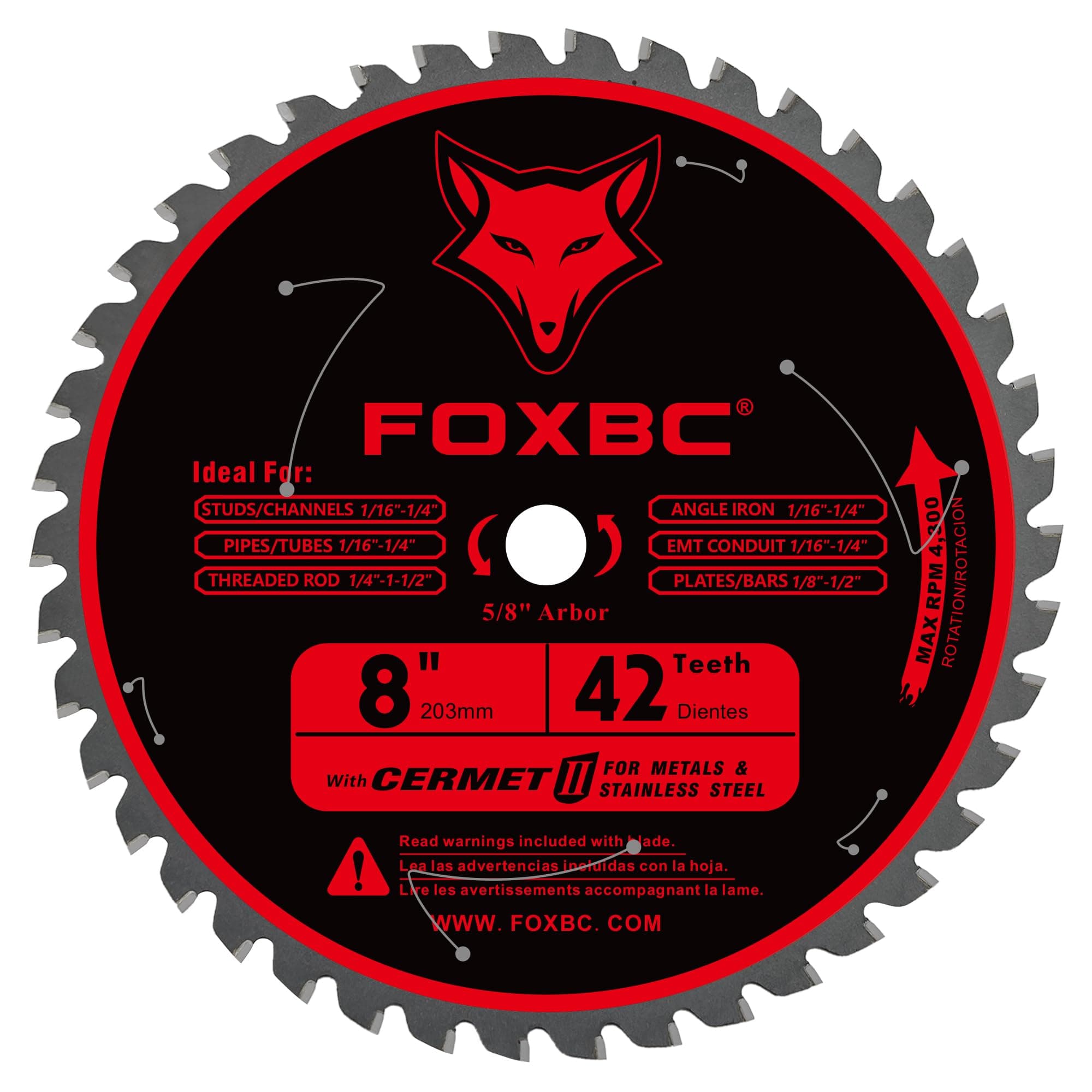 FOXBC 8 Inch Metal Steel Cutting Circular Saw Blade 42 Teeth, Cermet Carbide Up to 5X Longer Life