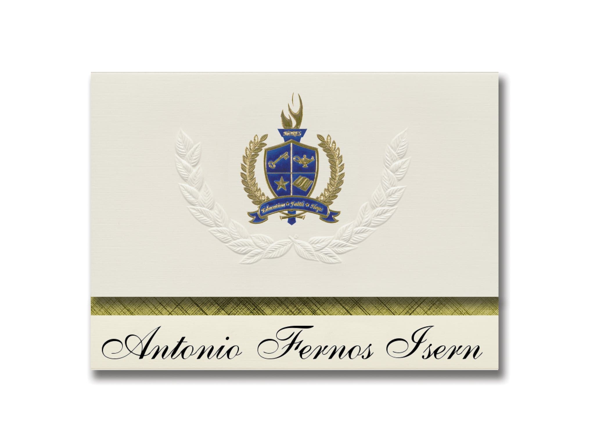 Signature Announcements Antonio Fernos Isern (San Lorenzo, PR) Graduation Announcements, Presidential style, Elite package of 25 with Gold & Blue Metallic Foil seal