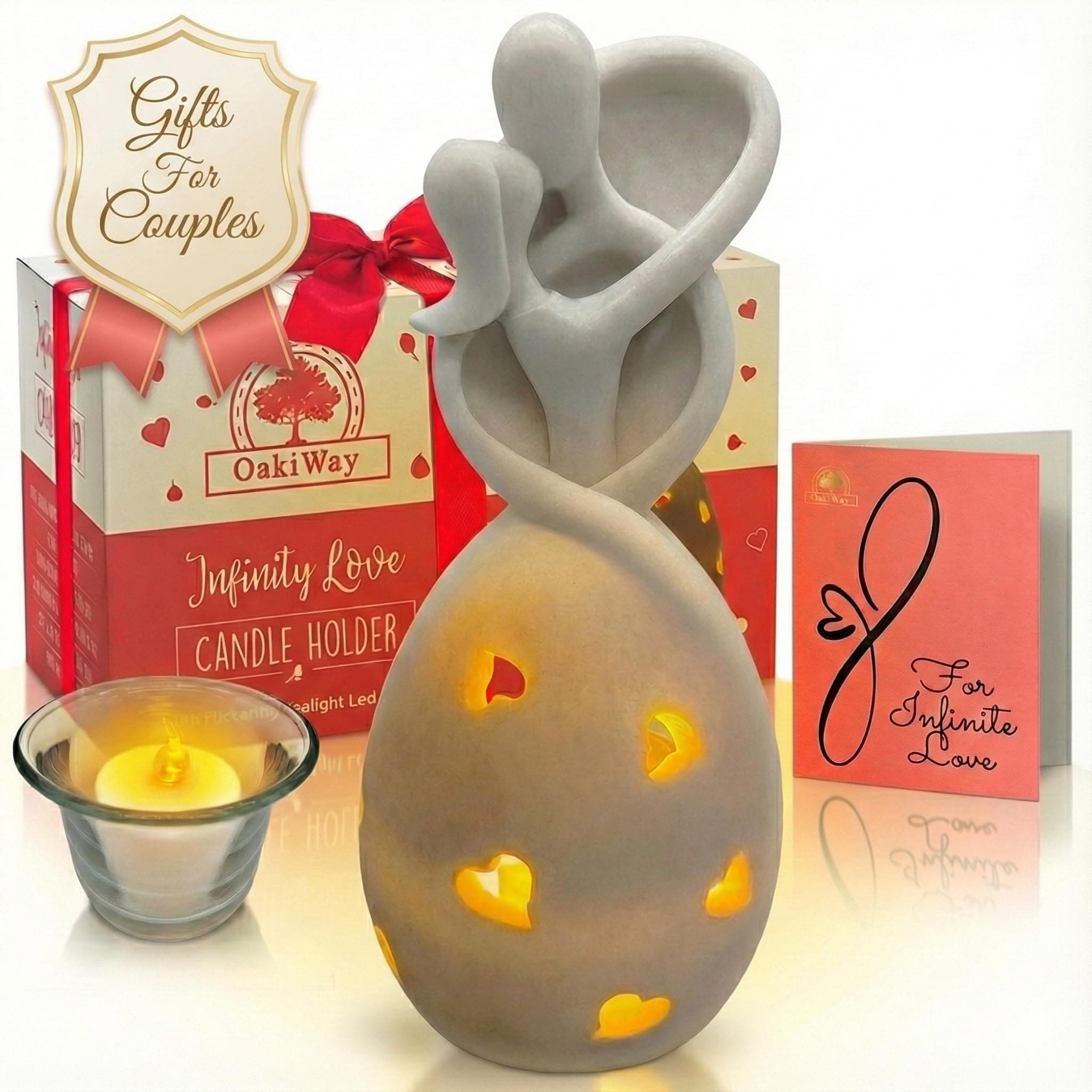 OakiWay Anniversary, Wedding Gifts for Couple/Her - Infinity Love Candle Holder Statue W/Flickering LED - Valentines Gifts for Wife, Christmas, Bridal Shower, Engagement, Parents, Wedding Registry