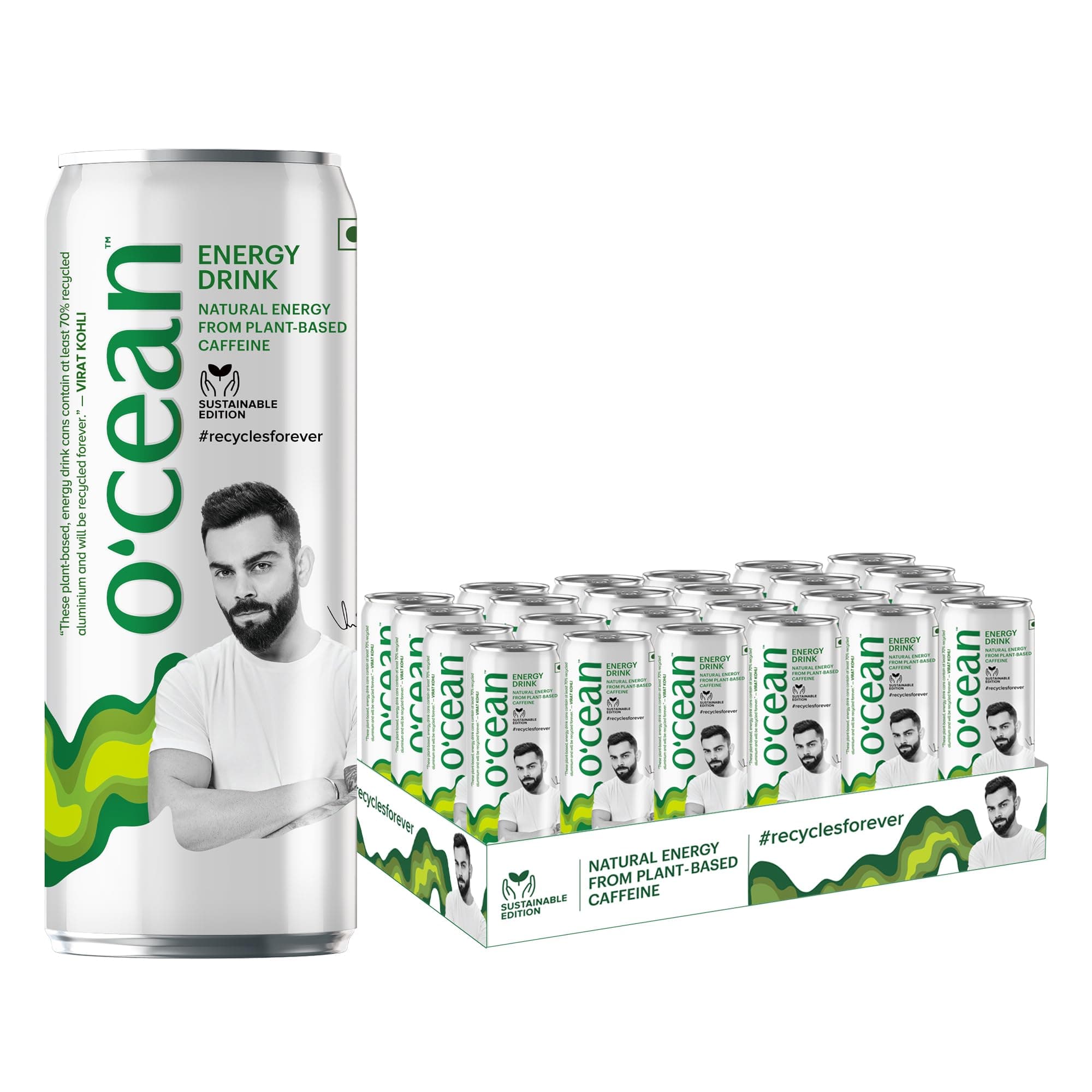 O'CEAN Energy Drink Sustainable Edition 330 Ml- Enriched With Plant-Based Natural Caffeine, Glucose & Vitamins|Pack Of 24 - Fresh