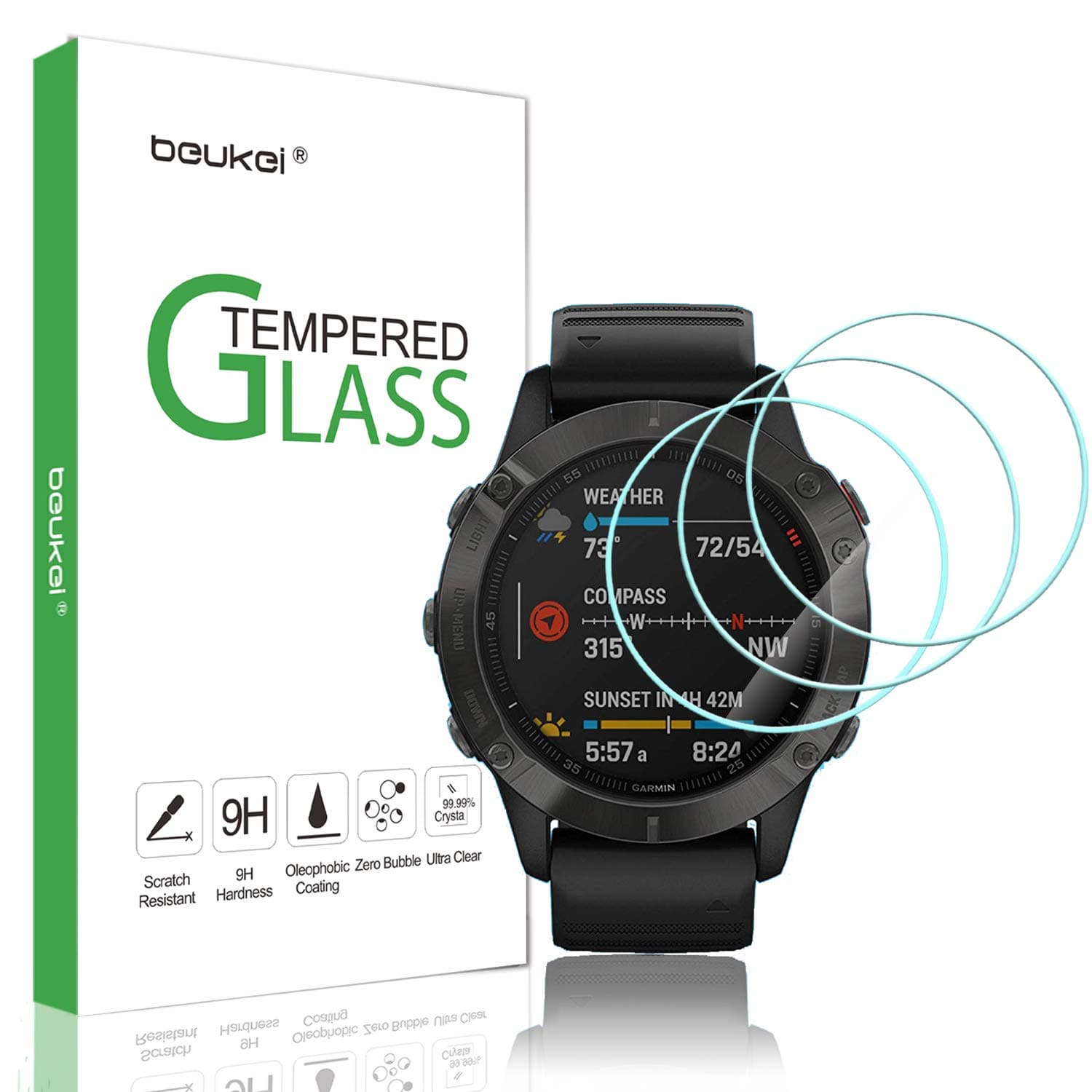 (3 Pack) for Garmin Fenix 6/6 Pro / 6 Sapphire Screen Protector Tempered Glass, Anti Scratch, Bubble Free (Not Fit for Fenix 6S/6X)