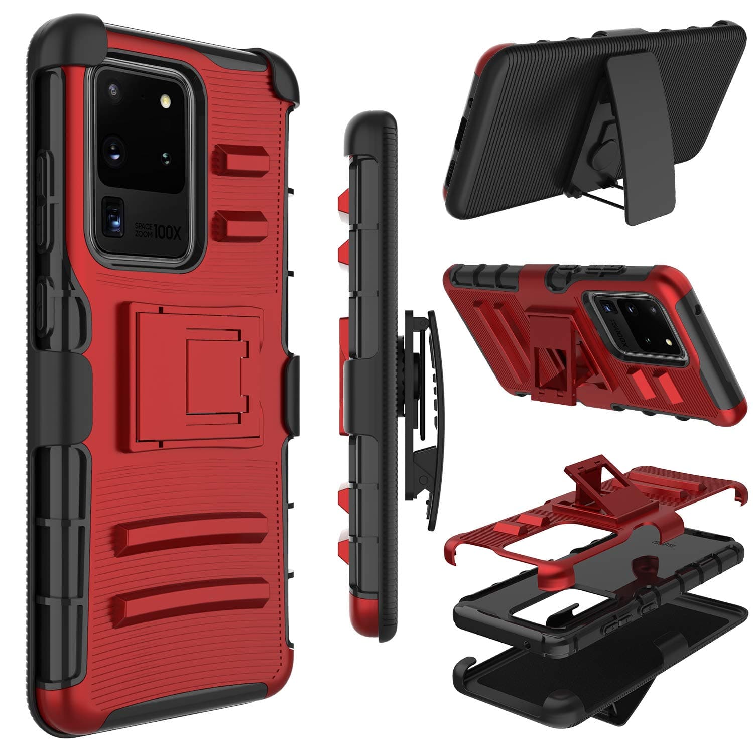 Samsung Galaxy S20 Ultra Case, Yunerz Holster Heavy Duty Shockproof Full-Body Protective Hybrid Case Cover with Swivel Belt Clip and Kickstand for Samsung S20 Ultra 6.9in (red)