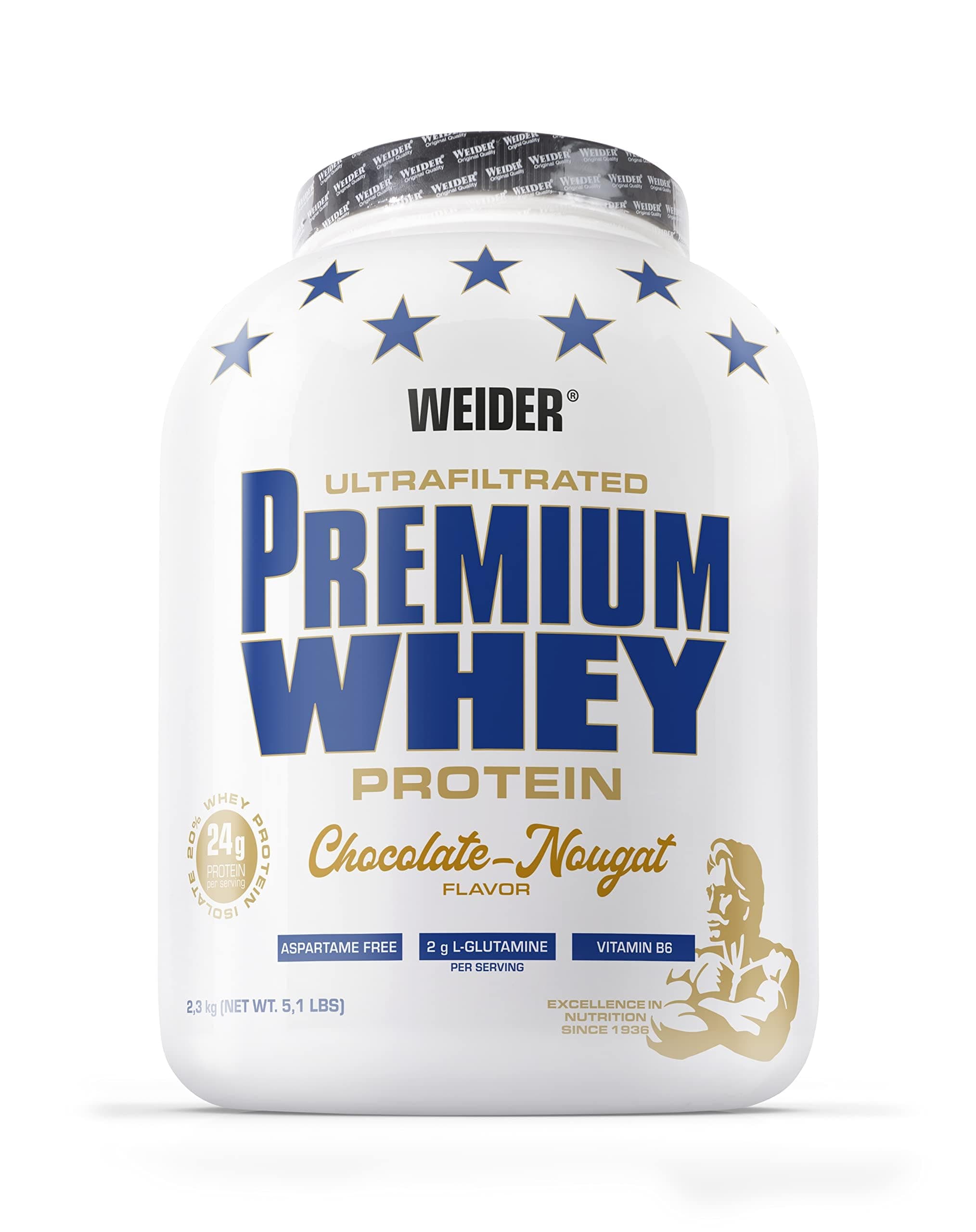 Premium Whey Protein Powder, Chocolate Nougat, 33g of Protein Per Serving, Low Carb, Whey Protein Isolate, Rich in BCAA's, 2,3kg