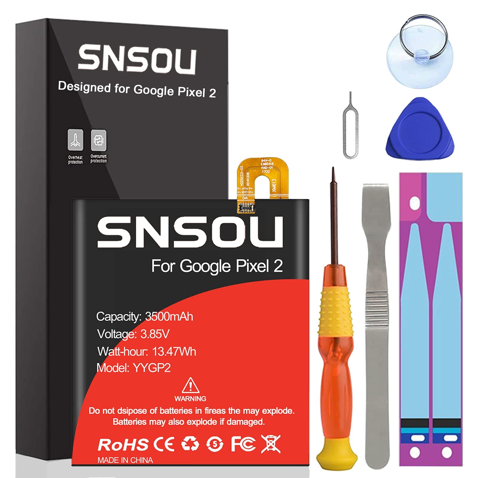 Google Pixel 2 Battery, 3500mAh Li-Polymer Replacement Battery for HTC Google Pixel 2 5" G011A-B with Repair Replacement Kit Tools
