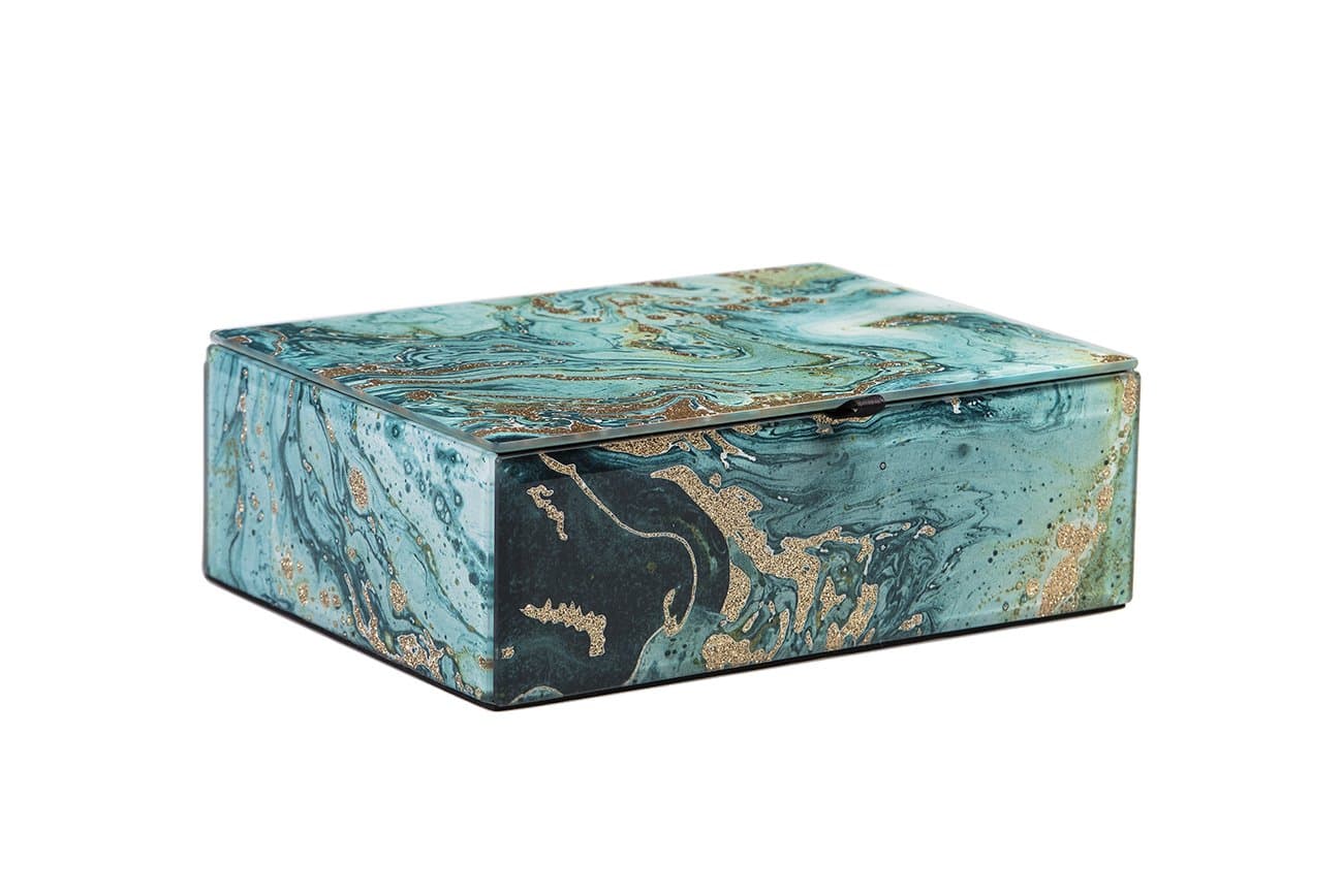 WANYIDA Blue Marble Pattern Glass Storage Box Organizer Case for Women/Men Jewelry Glasses Watch Accessories