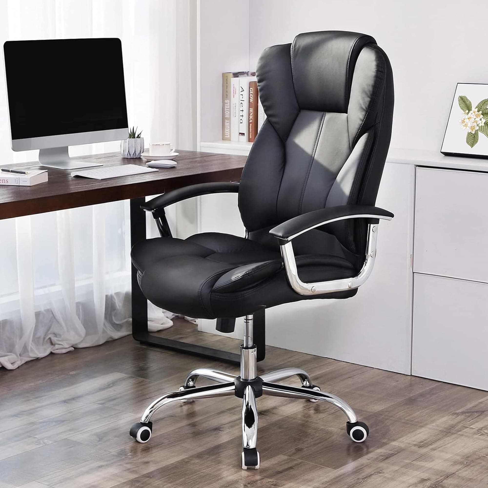 SONGMICS Office Chair, Desk Chair, Gaming Chair with Armrests, Swivel Computer Chair, Executive Office Chair, Adjustable Height, Tilt Function, Home Office, Study, Ink Black OBG57BUKV1