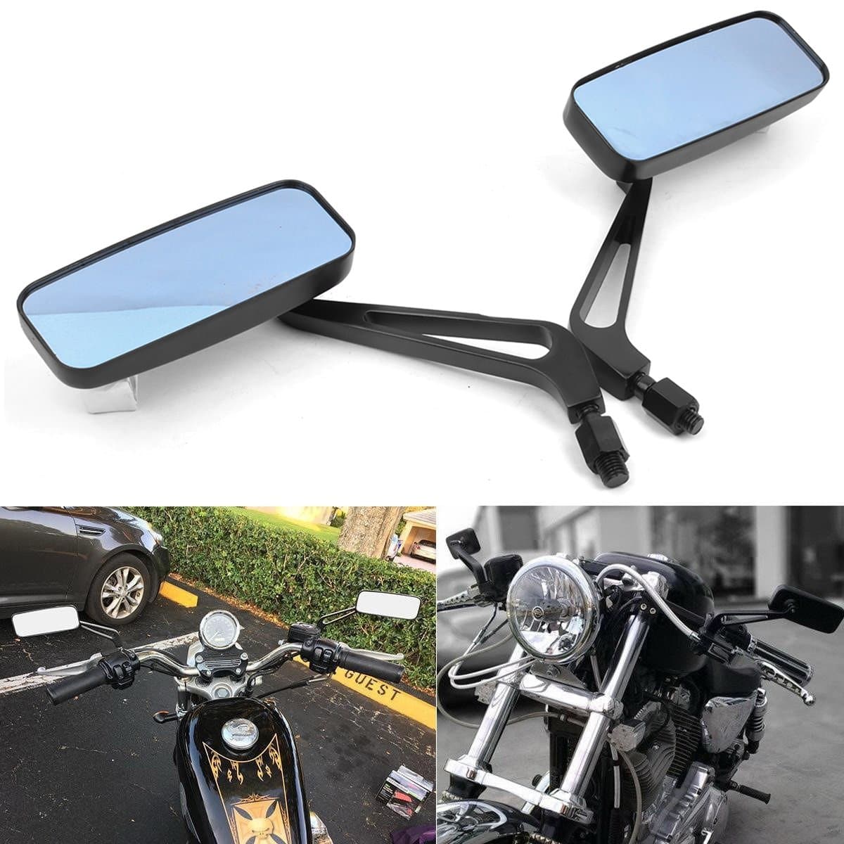 8mm 10mm Black Motorcycle Rectangle Rearview Handlebar Wing Mirror for Bobber Cruiser Choppers Touring ATV Sport Bike