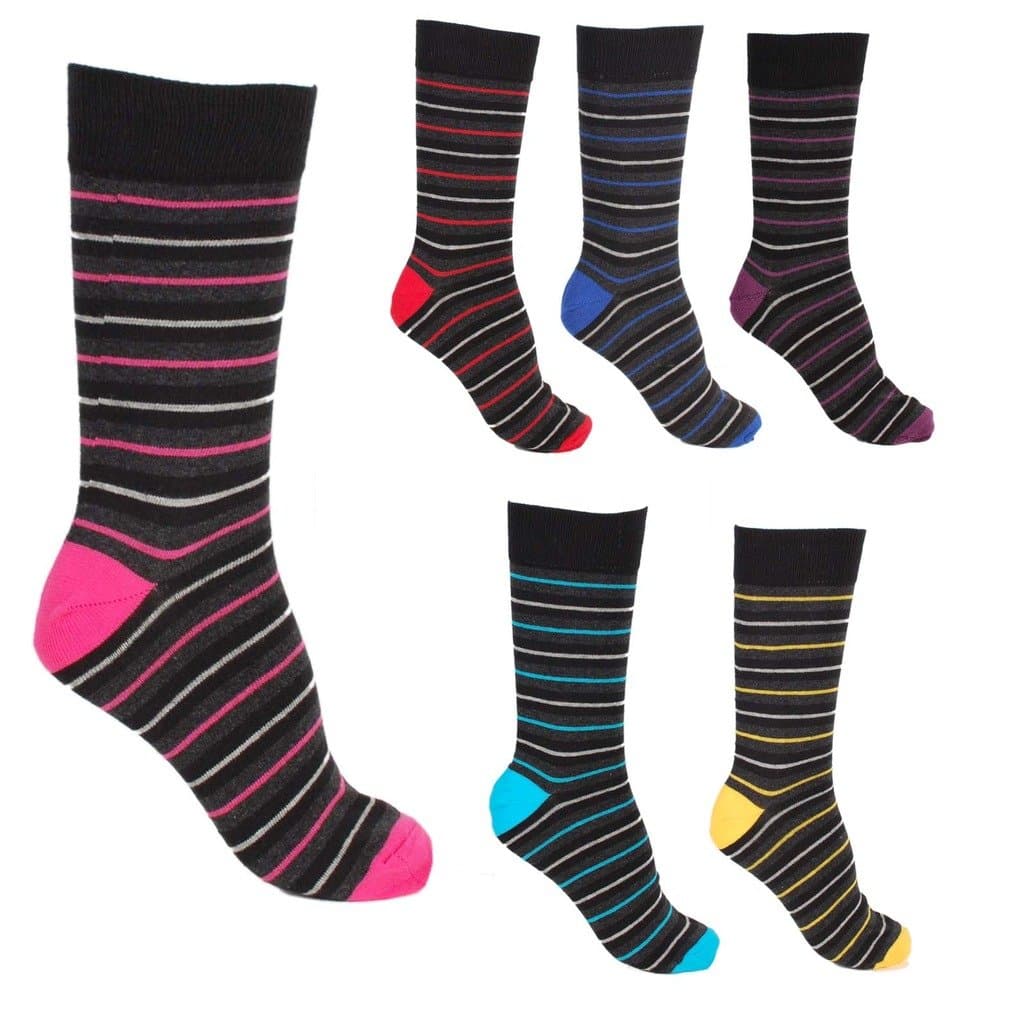 Pierre CalviniMens Pierre Calvini Multi Stripe Luxury Cotton Rich Socks 6 Pairs, Black, Mens 6-11