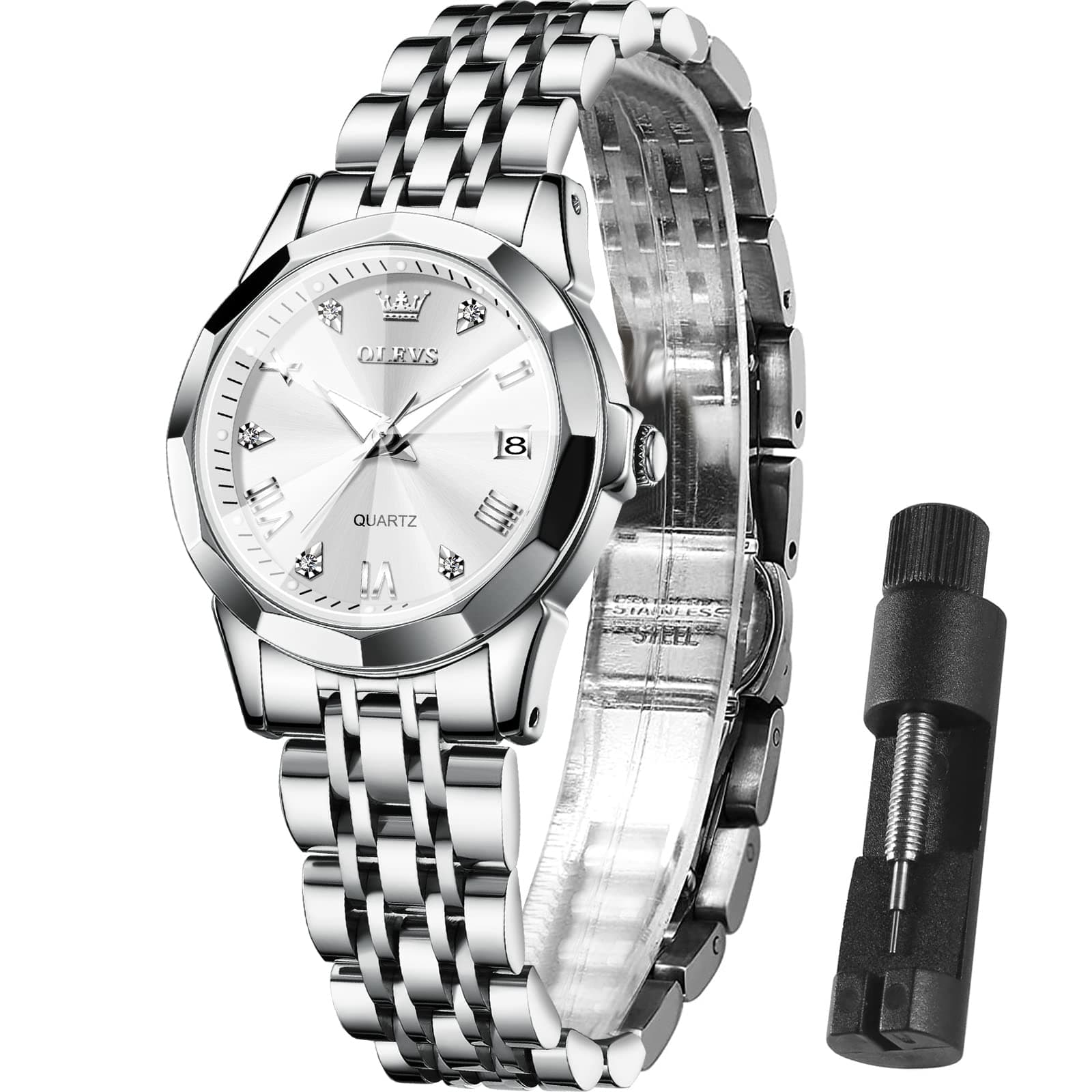 - Watch Women Sliver Dress Luxury Original Watch for Women Small Wrist Ladies Classic Round Face Hand Watch with Lights Stainless Steel Band Waterproof Quartz Analog Elegant Women Bracelet Watch