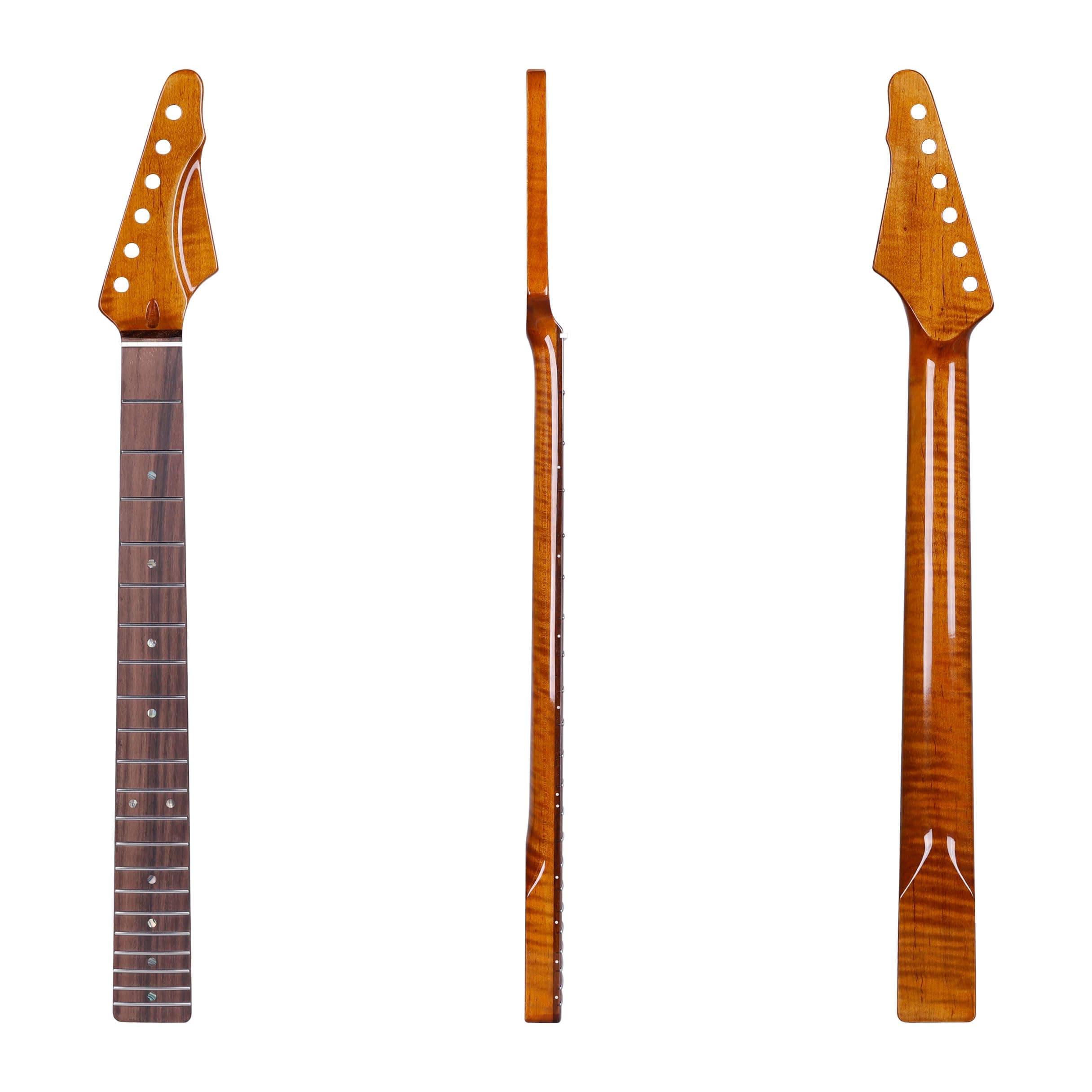 Leo Jaymz Electric Guitar Neck Supreme Series - Selected Roasted Flame Maple and Rosewood fingerboard - 21 Frets, 9.5",C Shape(Supreme TL Rosewood)