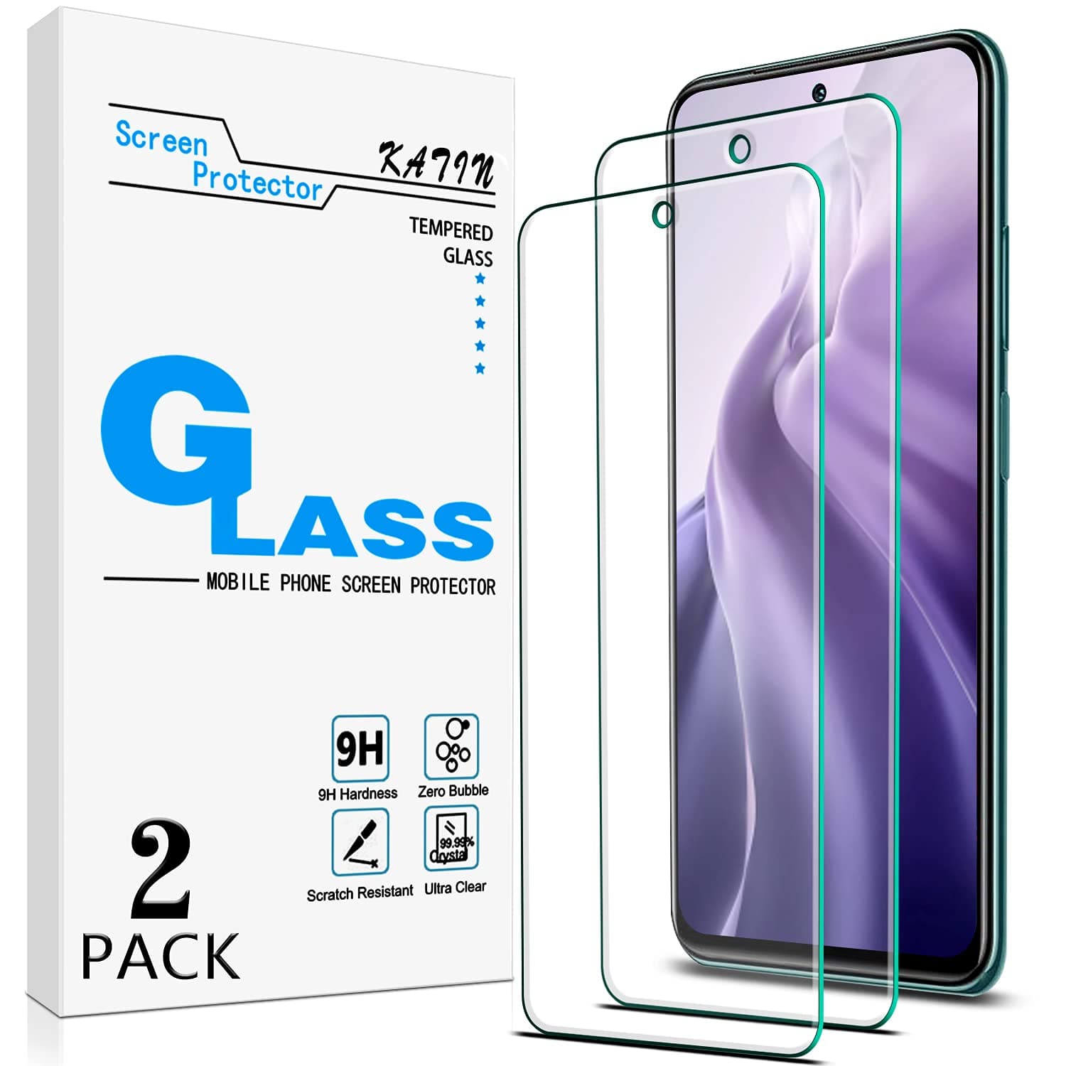 KATIN [2-Pack] Screen Protector For Xiaomi Redmi Note 10 Pro, Note 10 Pro Max Tempered Glass, Anti Scratch, Bubble Free, 9H Hardness, Case Friendly