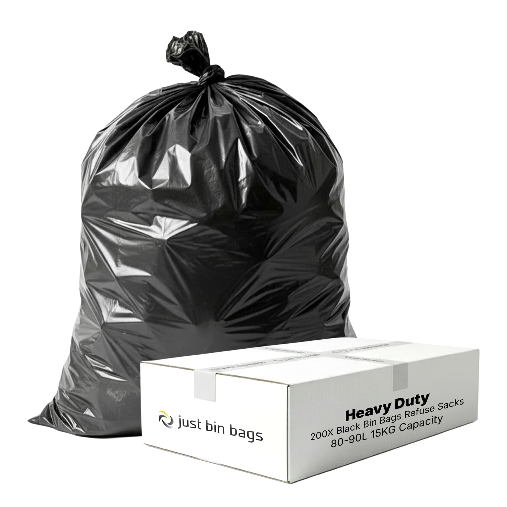 200 x 80L Heavy-Duty Black Bin Bags | 30 Micron Strong Refuse Sacks | Strong Black Bin Liners for Home, Office & Commercial Use – (Sapphire)