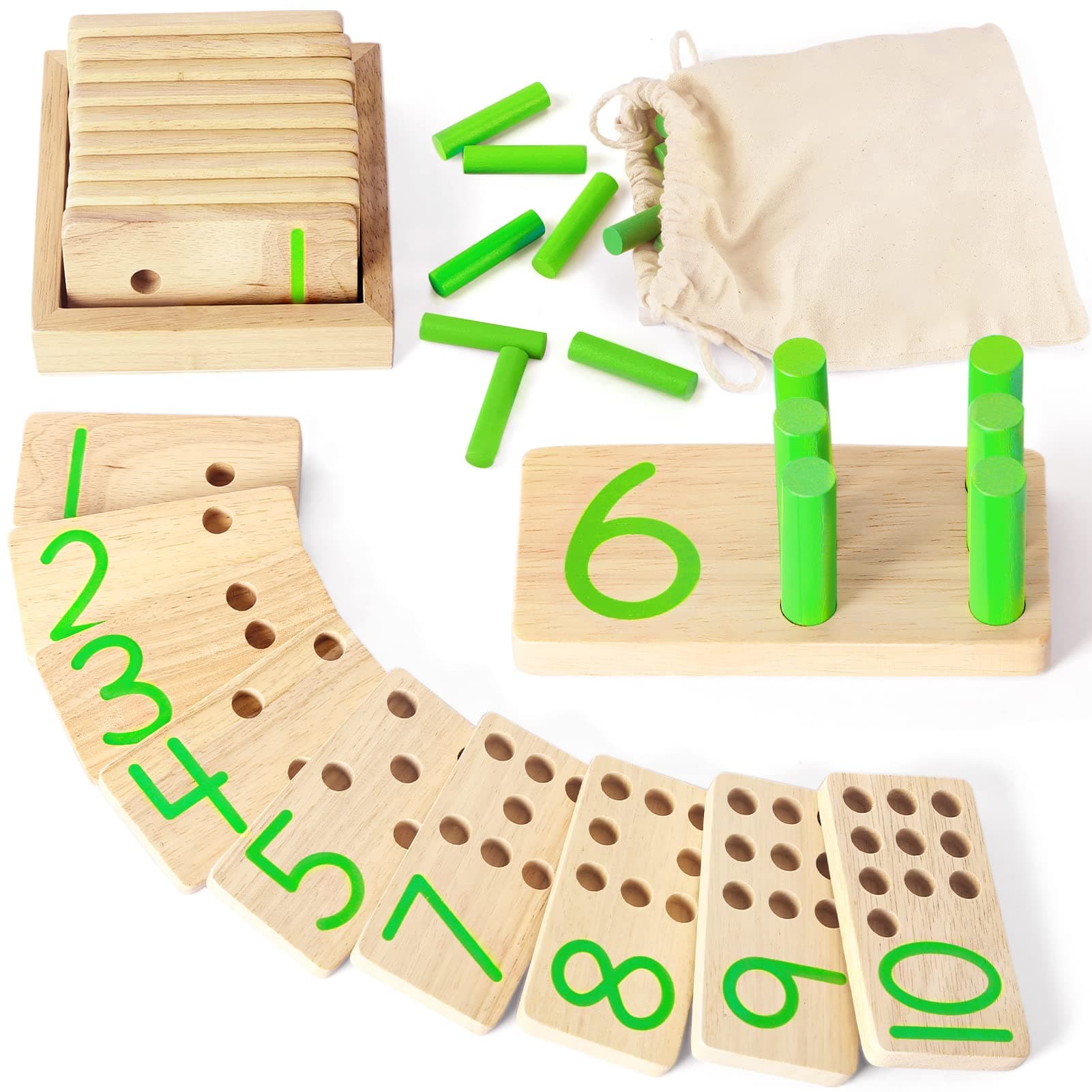 DINORUN Montessori Toys Wooden Toys Counting Sticks Number Maths Games with Storage Bag Toddler Educational Gifts for 3 4 5 Year Old Girls and Boys